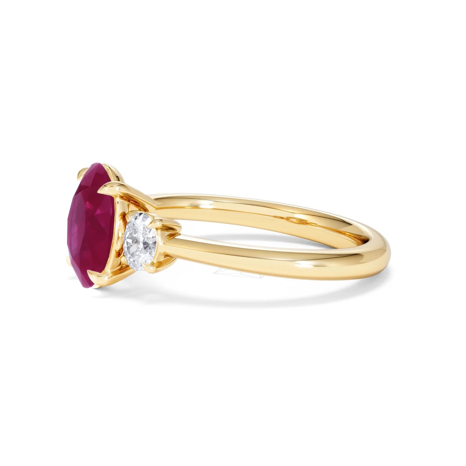 Solene 2.00ct Oval Cut Lab Ruby and Lab Diamond 3 Stone Engagement Ring in 18K Yellow Gold - Image 74