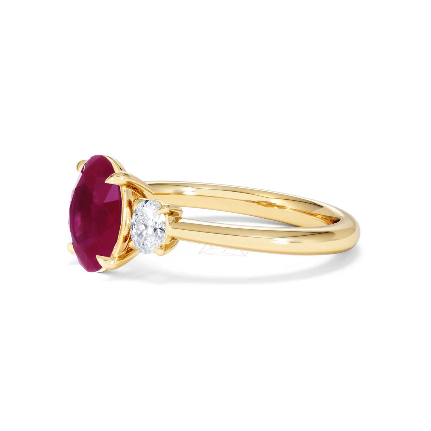 Solene 2.00ct Oval Cut Lab Ruby and Lab Diamond 3 Stone Engagement Ring in 18K Yellow Gold - Image 76