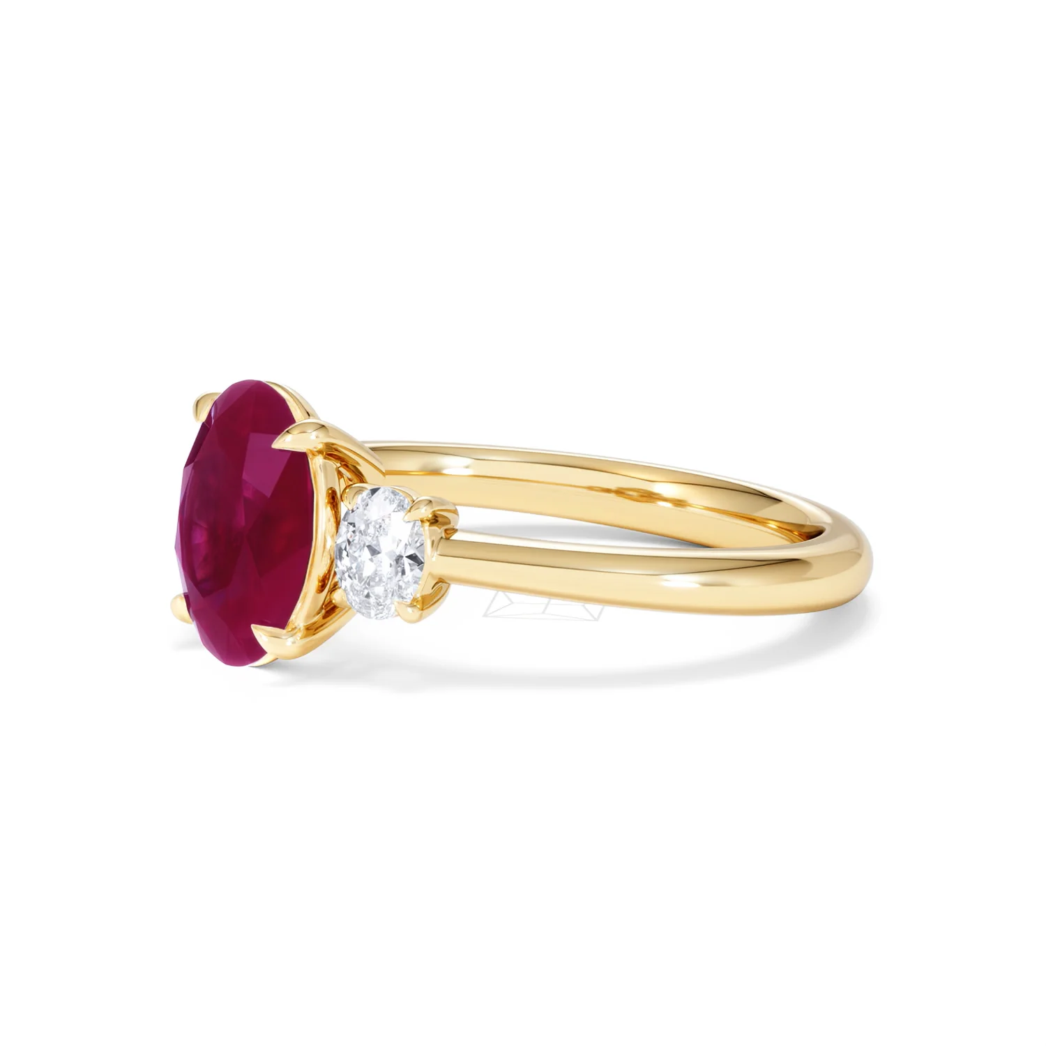 Solene 2.00ct Oval Cut Lab Ruby and Lab Diamond 3 Stone Engagement Ring in 18K Yellow Gold - Image 77