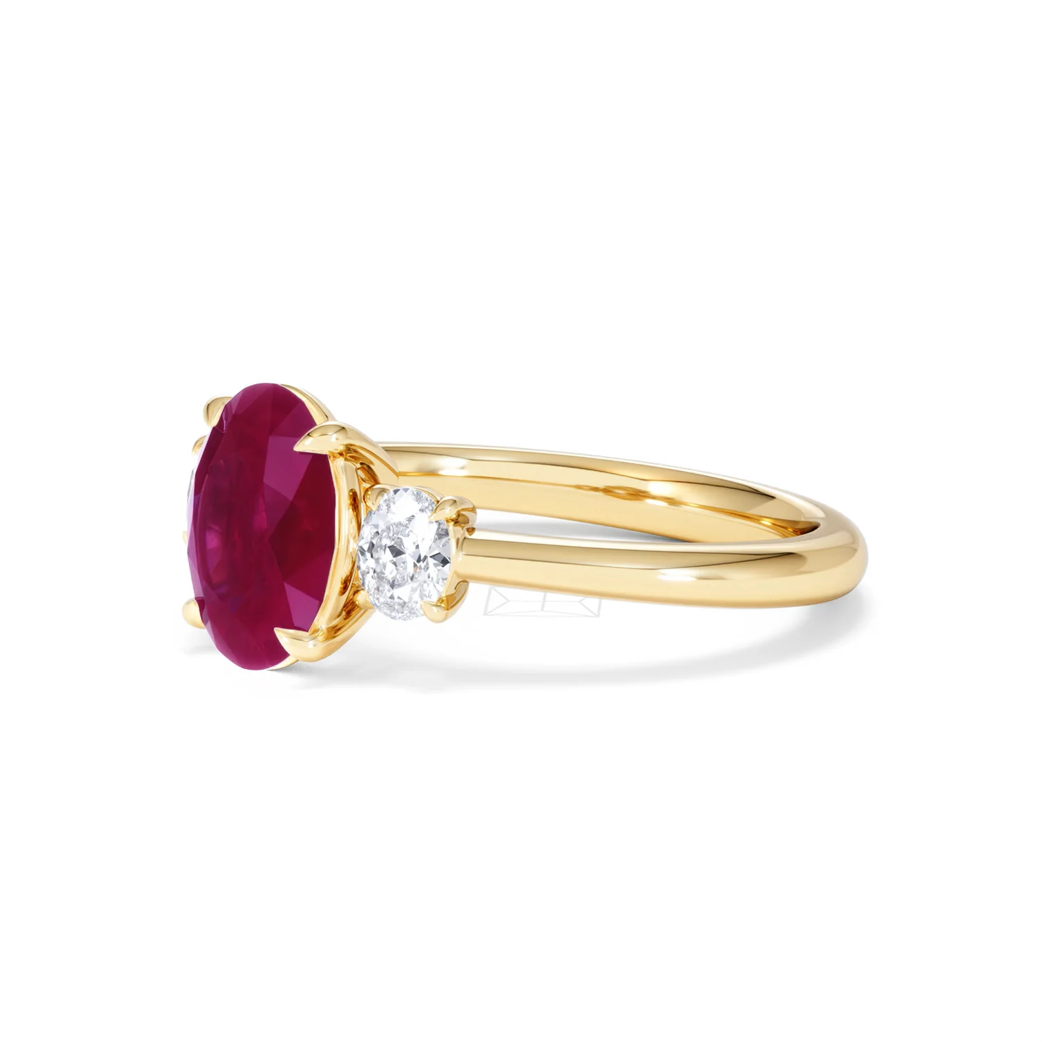 Solene 2.00ct Oval Cut Lab Ruby and Lab Diamond 3 Stone Engagement Ring in 18K Yellow Gold - Image 78