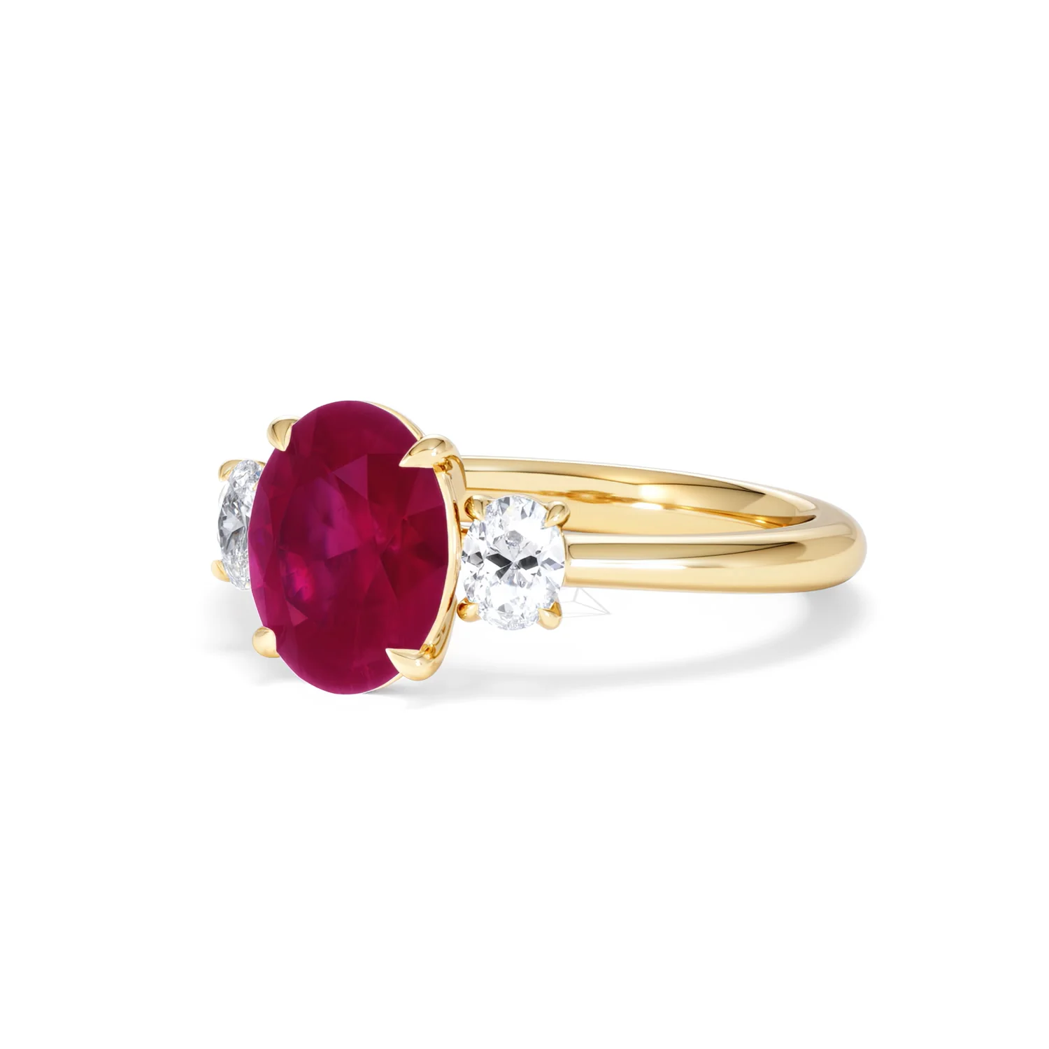 Solene 2.00ct Oval Cut Lab Ruby and Lab Diamond 3 Stone Engagement Ring in 18K Yellow Gold - Image 82