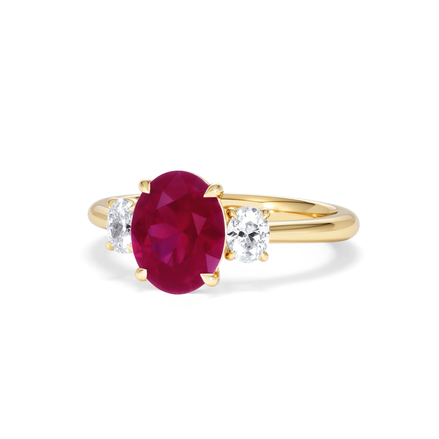 Solene 2.00ct Oval Cut Lab Ruby and Lab Diamond 3 Stone Engagement Ring in 18K Yellow Gold - Image 85