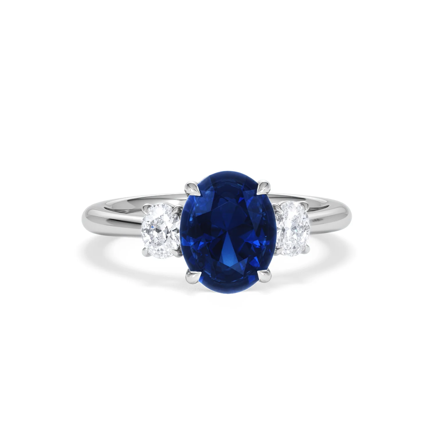 Solene 2.00ct Oval Cut Lab Sapphire and Lab Diamond  3 Stone Engament Ring in 18K White Gold - Image 10