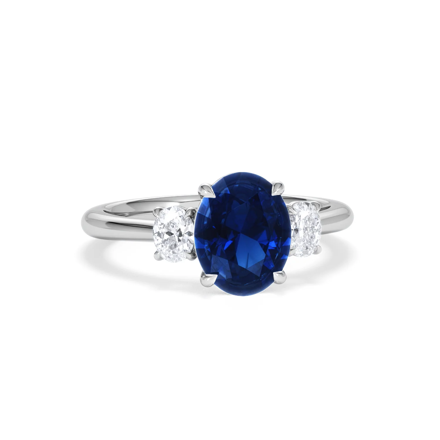 Solene 2.00ct Oval Cut Lab Sapphire and Lab Diamond  3 Stone Engament Ring in 18K White Gold - Image 11