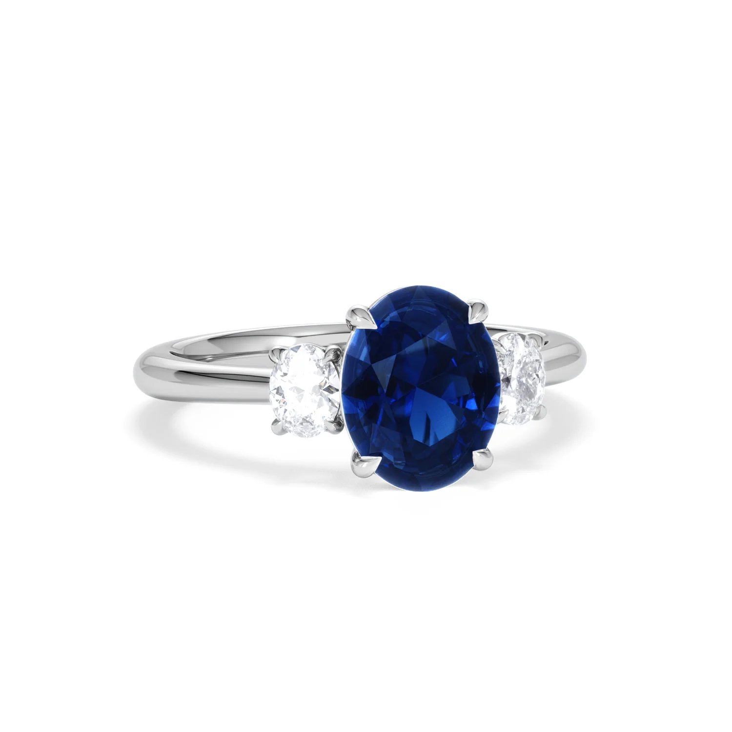 Solene 2.00ct Oval Cut Lab Sapphire and Lab Diamond  3 Stone Engament Ring in 18K White Gold - Image 12
