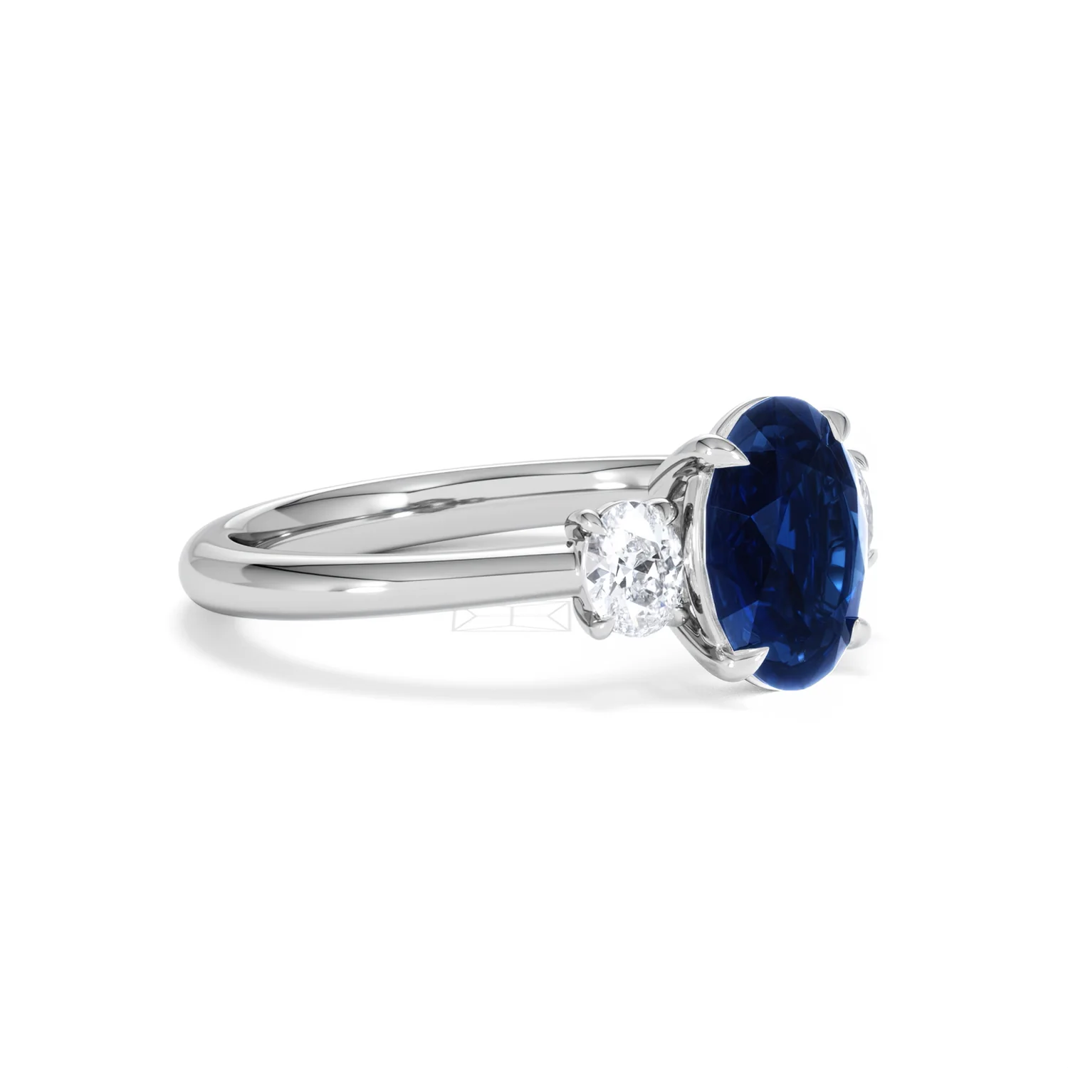 Solene 2.00ct Oval Cut Lab Sapphire and Lab Diamond  3 Stone Engament Ring in 18K White Gold - Image 19