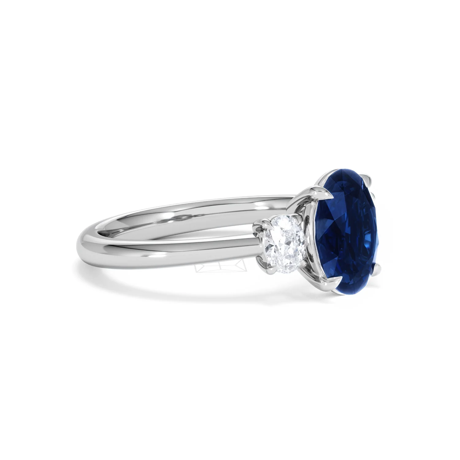 Solene 2.00ct Oval Cut Lab Sapphire and Lab Diamond  3 Stone Engament Ring in 18K White Gold - Image 20