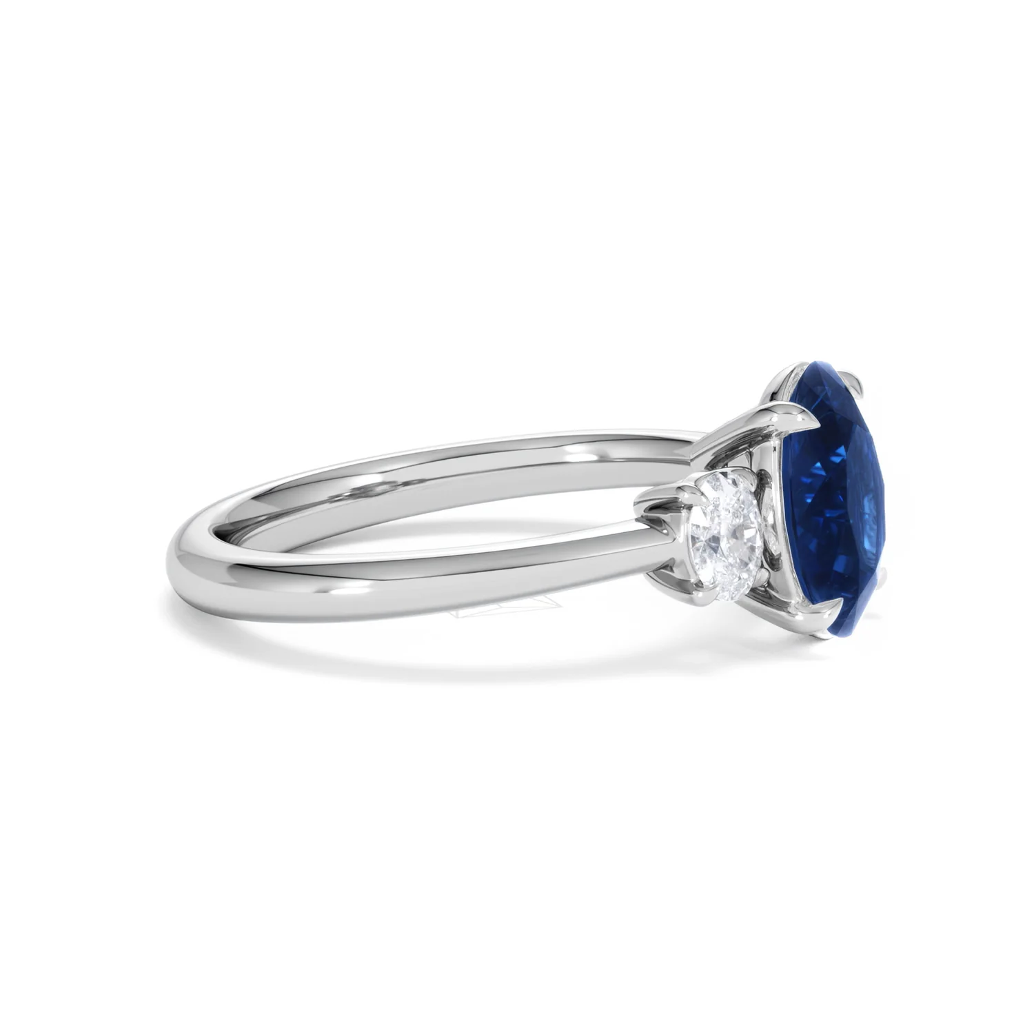 Solene 2.00ct Oval Cut Lab Sapphire and Lab Diamond  3 Stone Engament Ring in 18K White Gold - Image 24