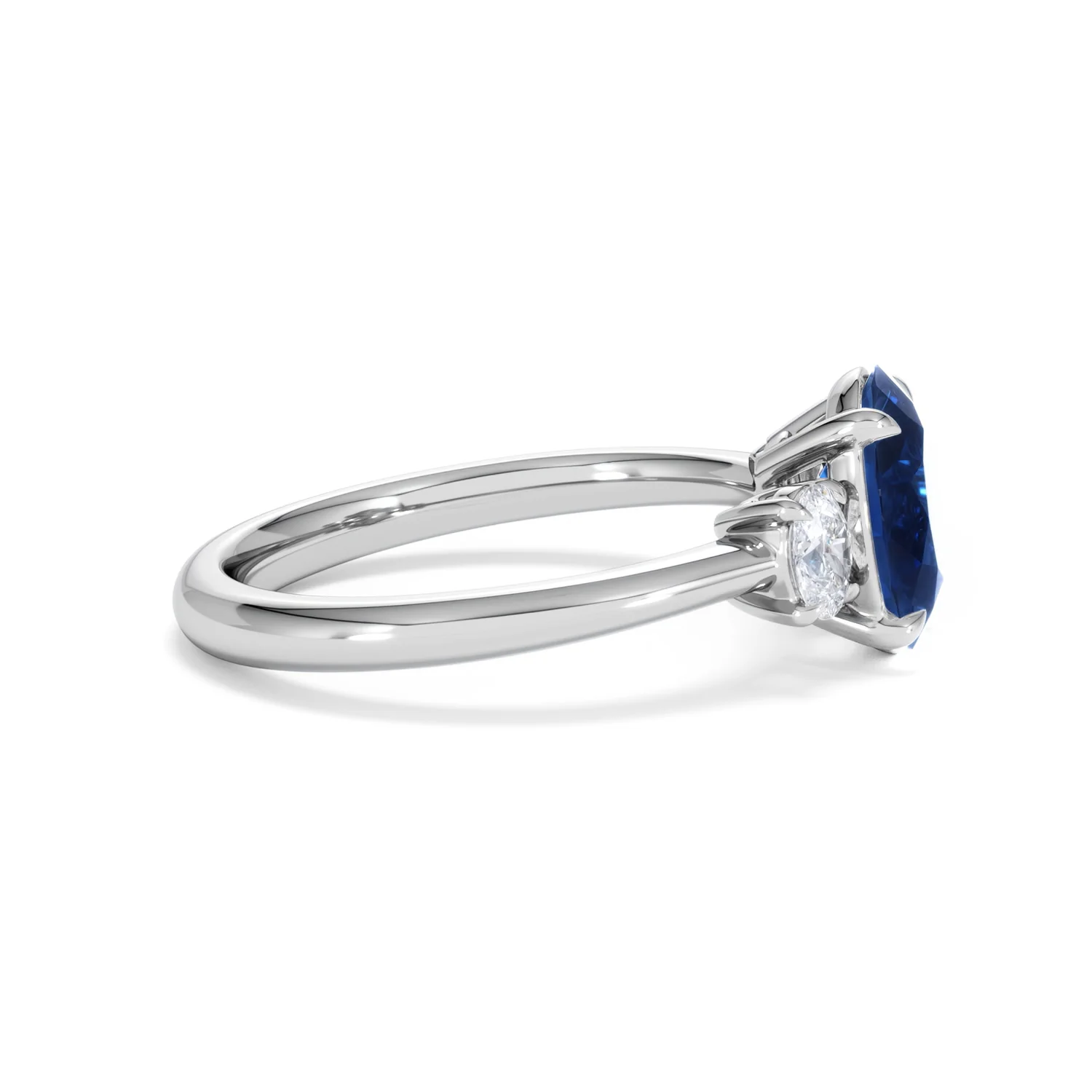 Solene 2.00ct Oval Cut Lab Sapphire and Lab Diamond  3 Stone Engament Ring in 18K White Gold - Image 27