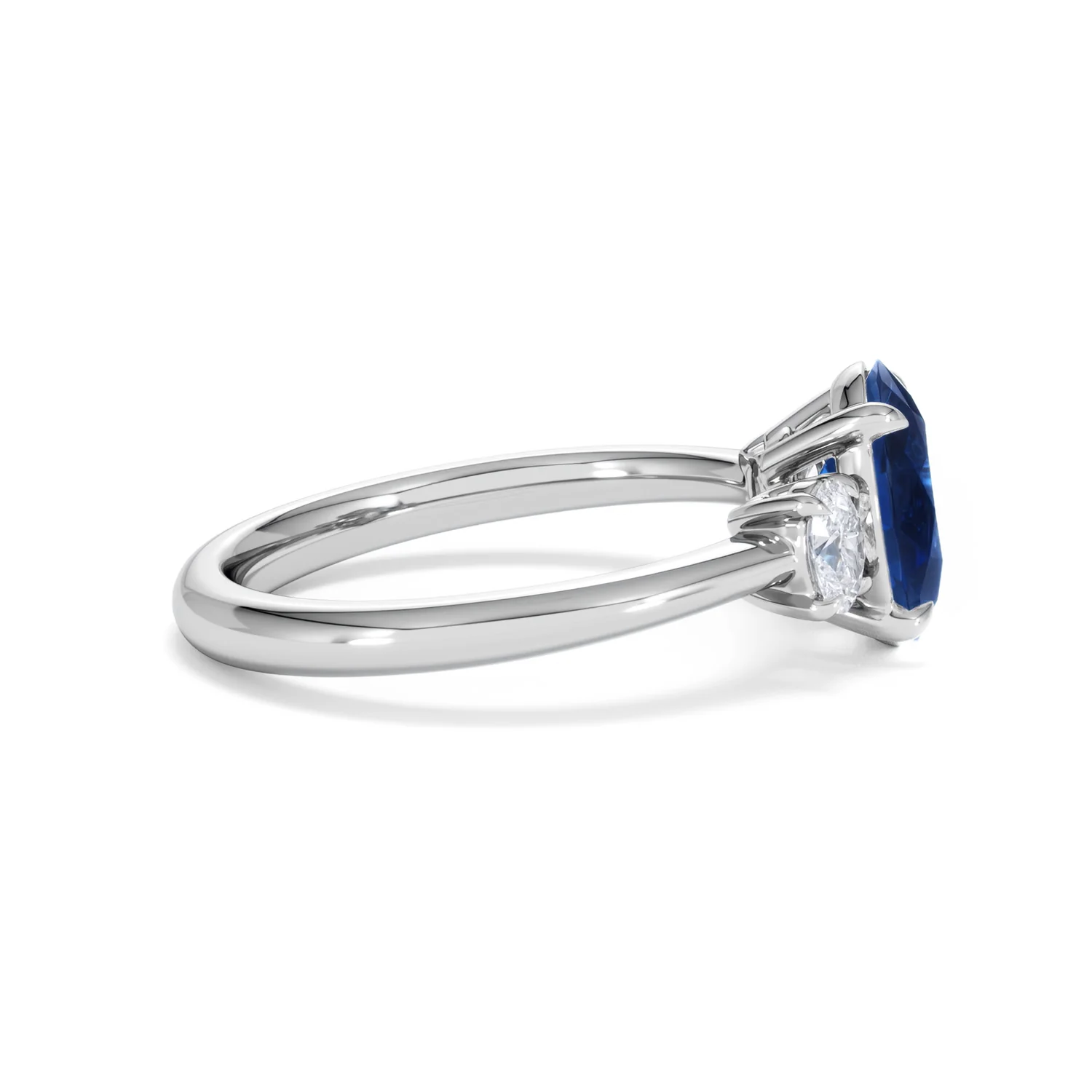 Solene 2.00ct Oval Cut Lab Sapphire and Lab Diamond  3 Stone Engament Ring in 18K White Gold - Image 28