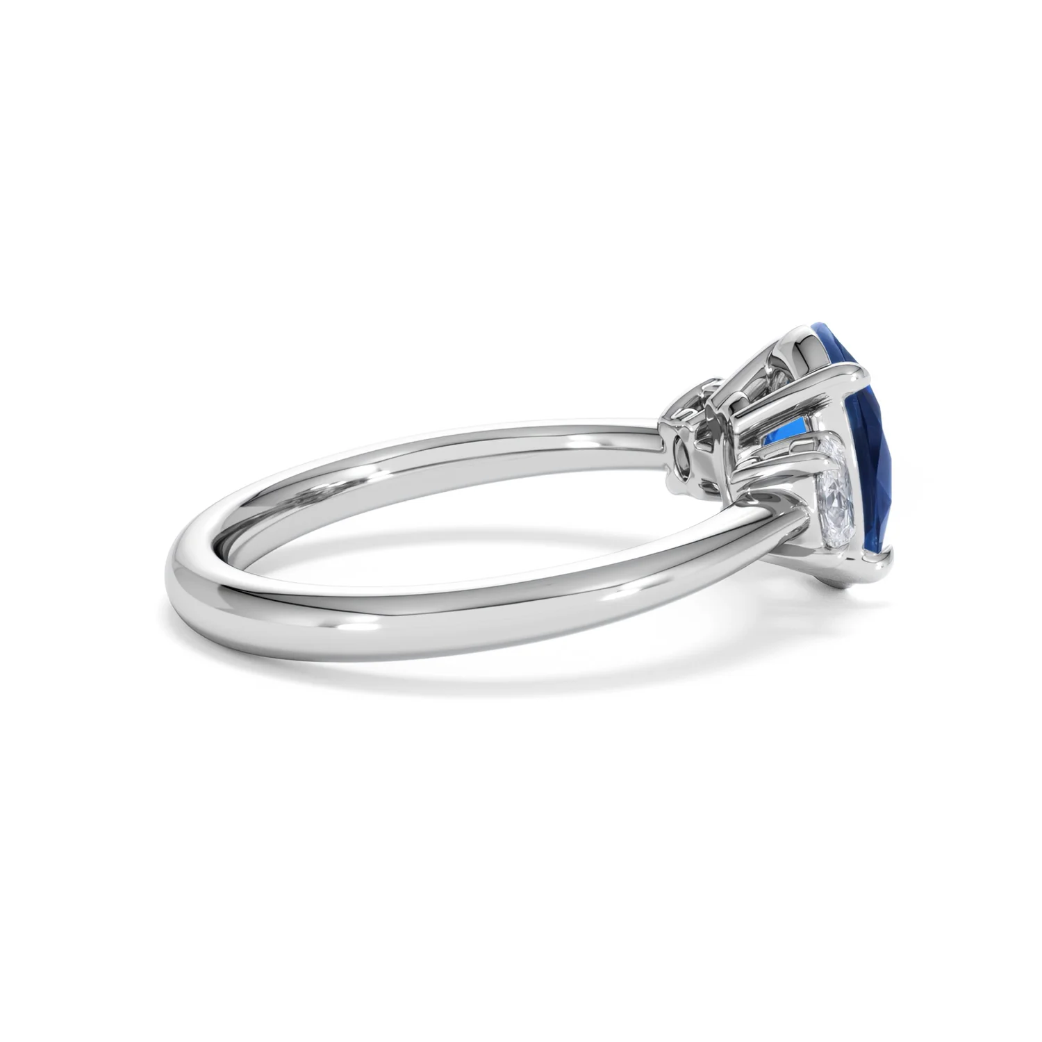 Solene 2.00ct Oval Cut Lab Sapphire and Lab Diamond  3 Stone Engament Ring in 18K White Gold - Image 32
