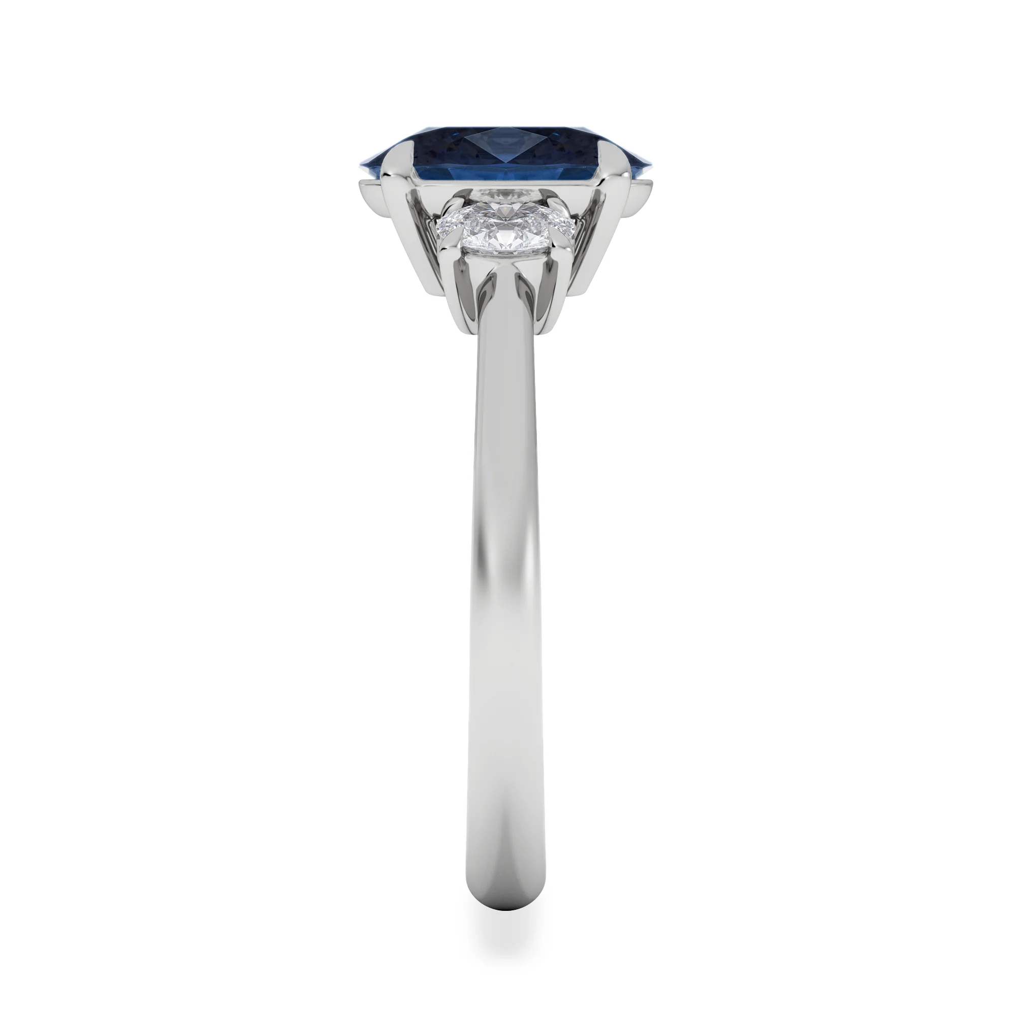 Solene 2.00ct Oval Cut Lab Sapphire and Lab Diamond  3 Stone Engament Ring in 18K White Gold - Image 5