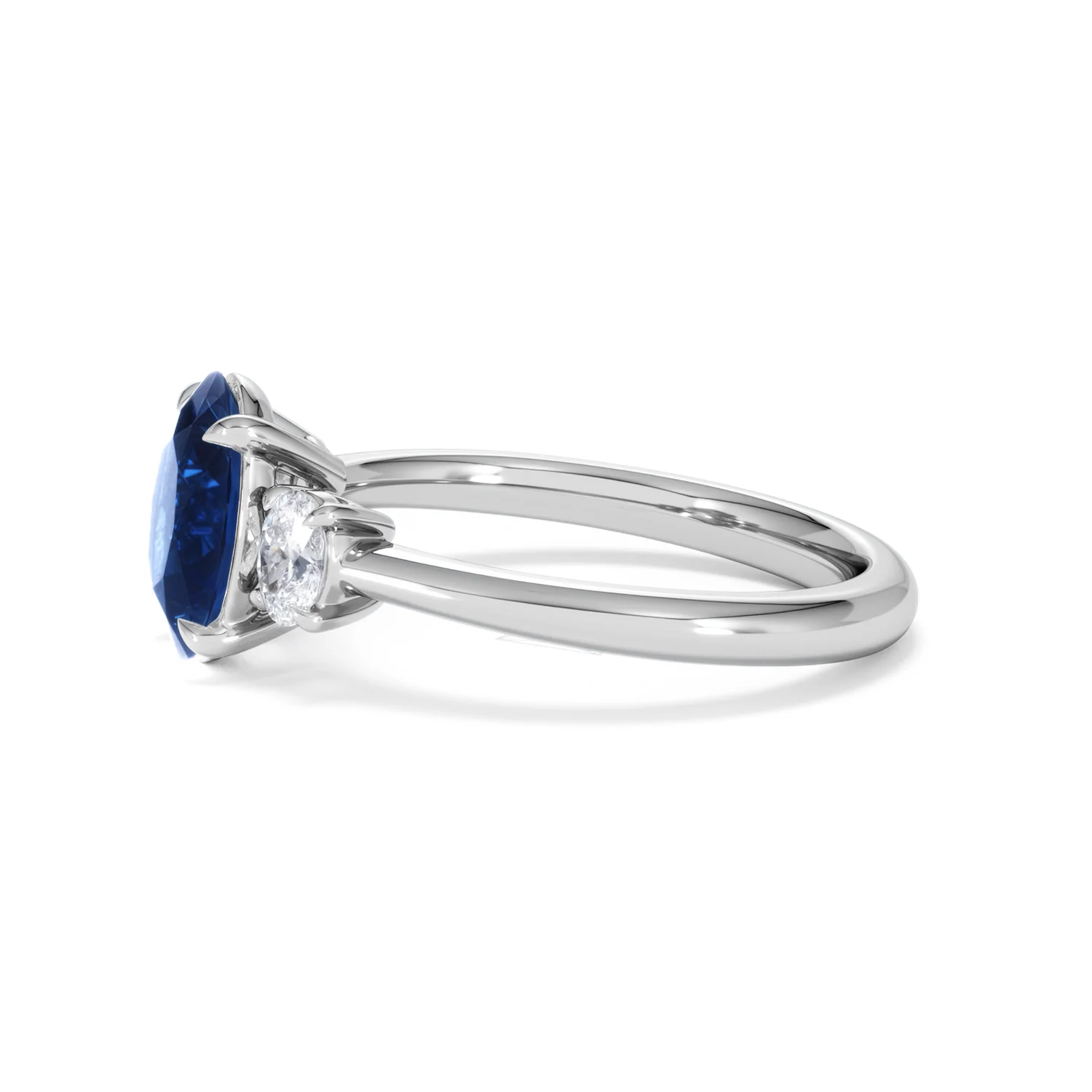 Solene 2.00ct Oval Cut Lab Sapphire and Lab Diamond  3 Stone Engament Ring in 18K White Gold - Image 72