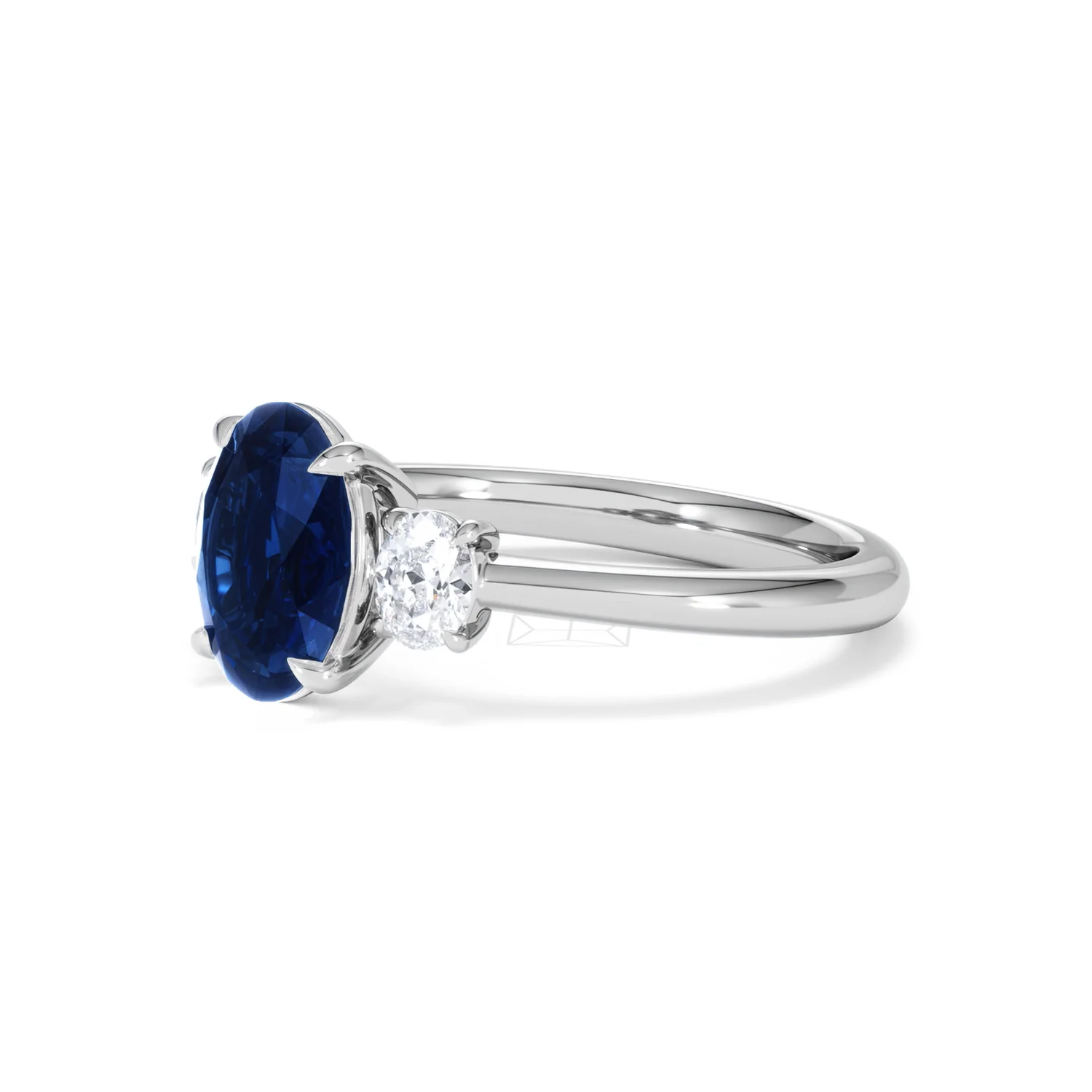 Solene 2.00ct Oval Cut Lab Sapphire and Lab Diamond  3 Stone Engament Ring in 18K White Gold - Image 78