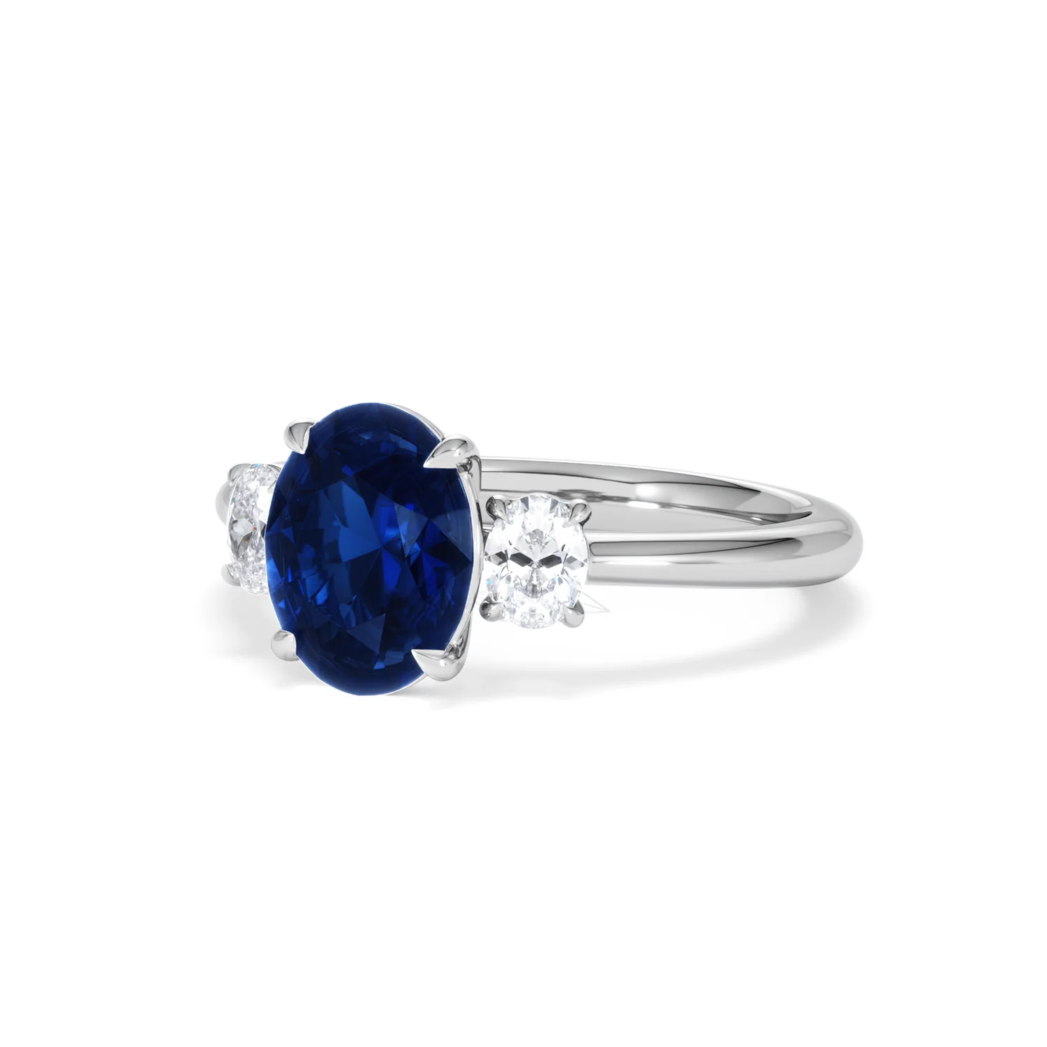 Solene 2.00ct Oval Cut Lab Sapphire and Lab Diamond  3 Stone Engament Ring in 18K White Gold - Image 83