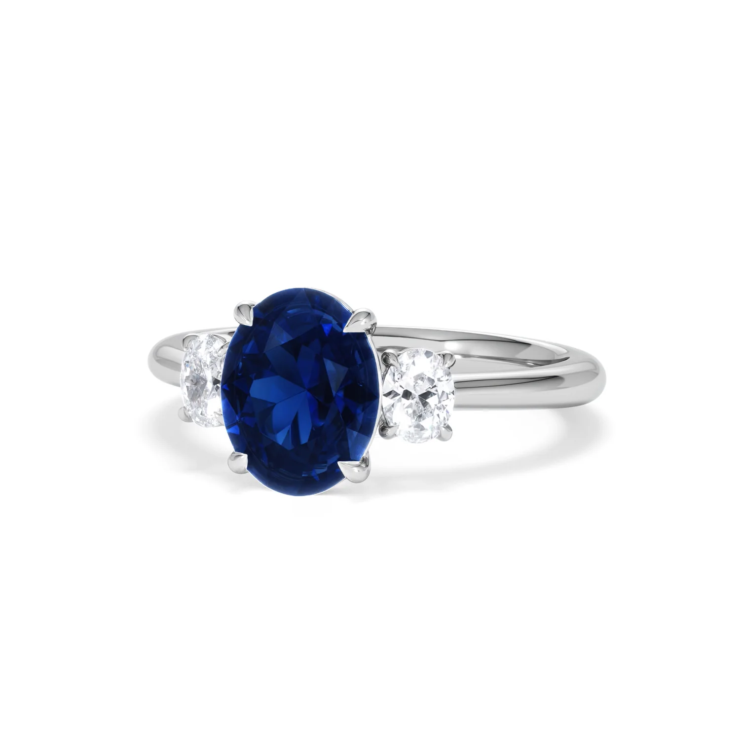 Solene 2.00ct Oval Cut Lab Sapphire and Lab Diamond  3 Stone Engament Ring in 18K White Gold - Image 85