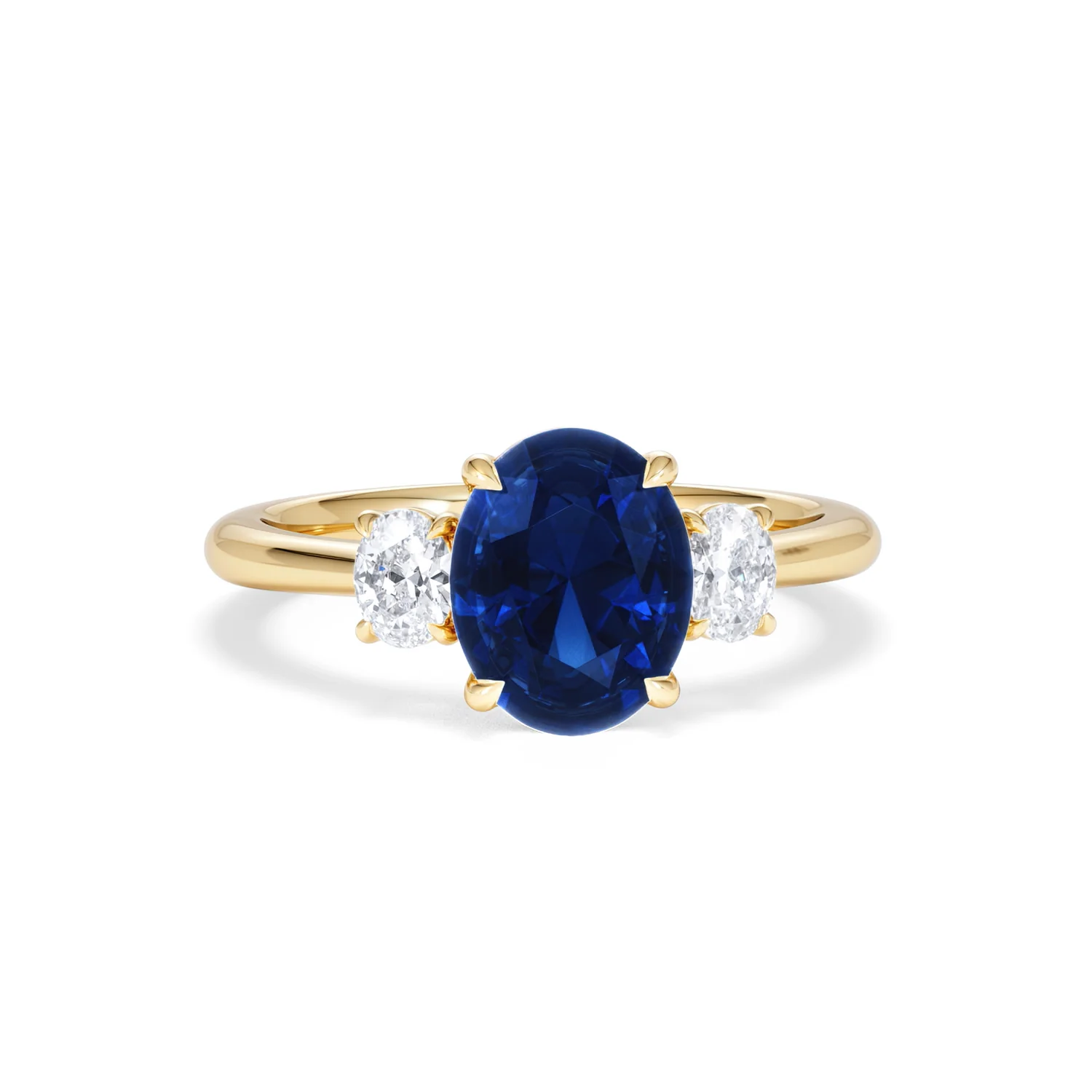 Solene 2.00ct Oval Cut Lab Sapphire and Lab Diamond 3 Stone Engament Ring in 18K Yellow Gold - Image 10