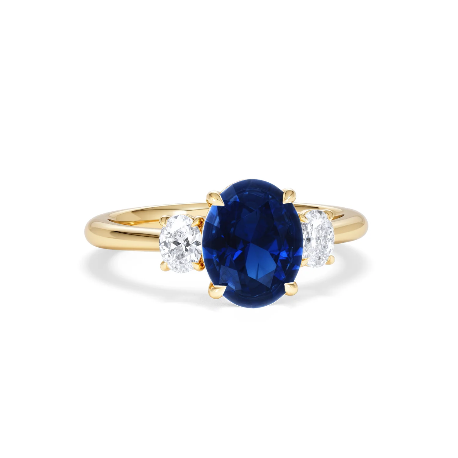 Solene 2.00ct Oval Cut Lab Sapphire and Lab Diamond 3 Stone Engament Ring in 18K Yellow Gold - Image 11