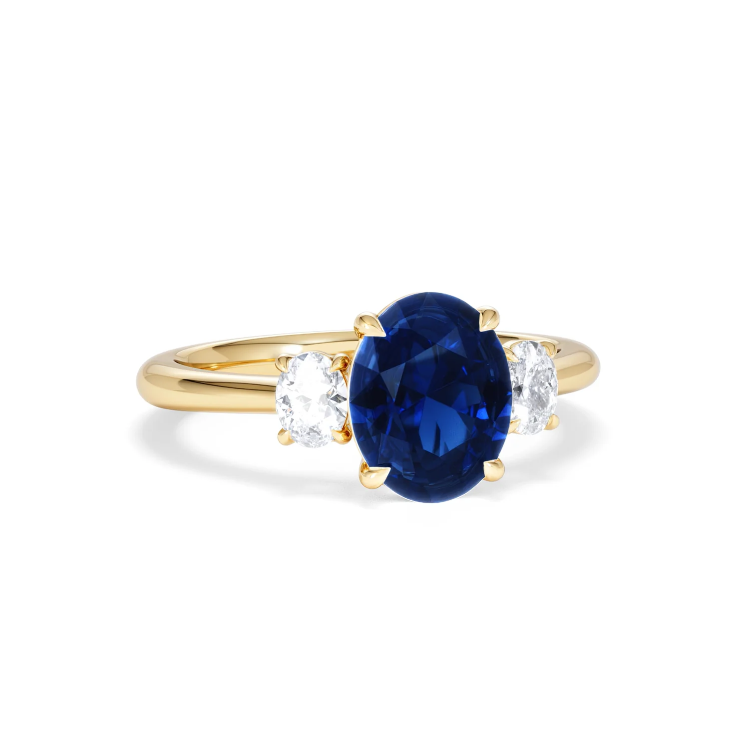 Solene 2.00ct Oval Cut Lab Sapphire and Lab Diamond 3 Stone Engament Ring in 18K Yellow Gold - Image 12