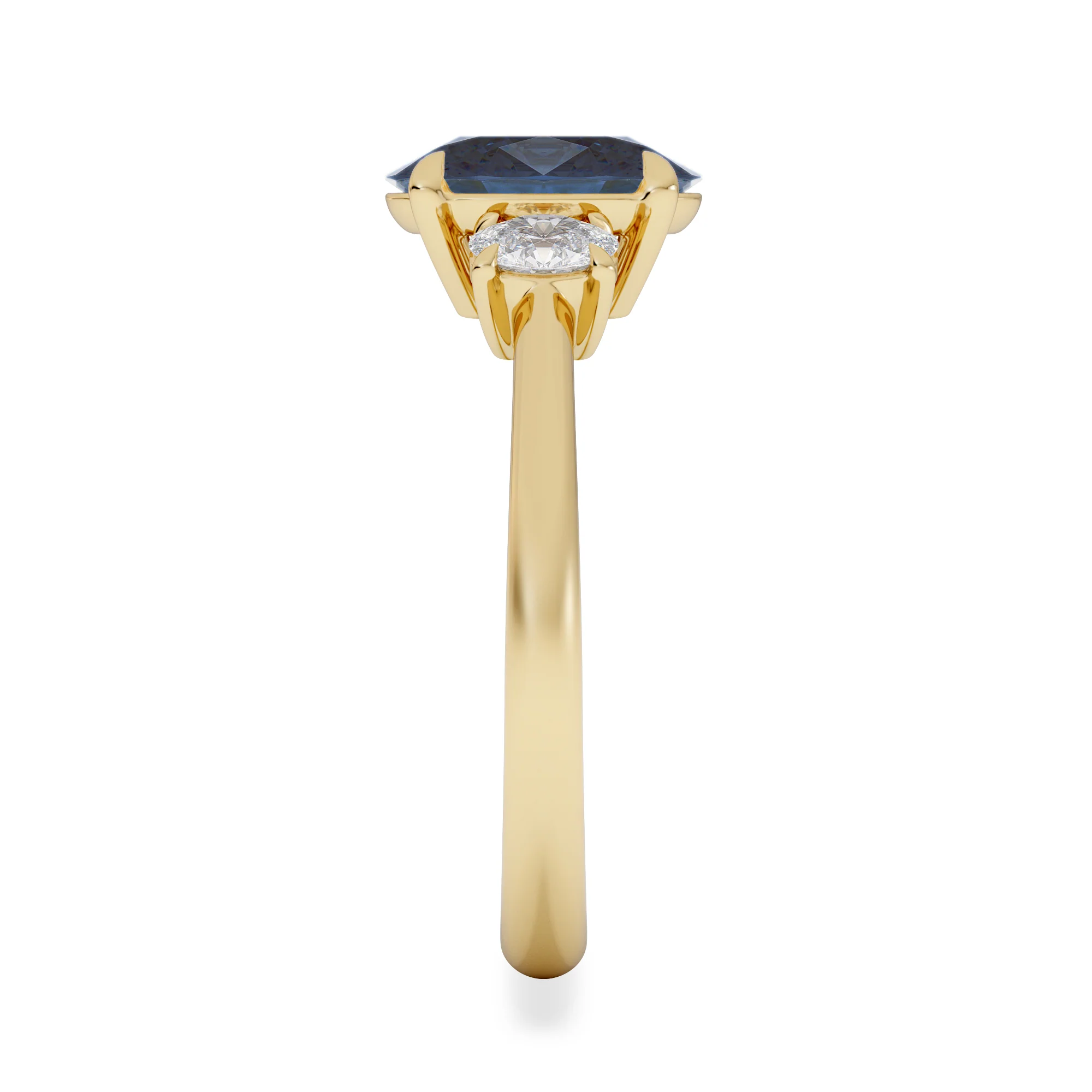 Solene 2.00ct Oval Cut Lab Sapphire and Lab Diamond 3 Stone Engament Ring in 18K Yellow Gold - Image 5
