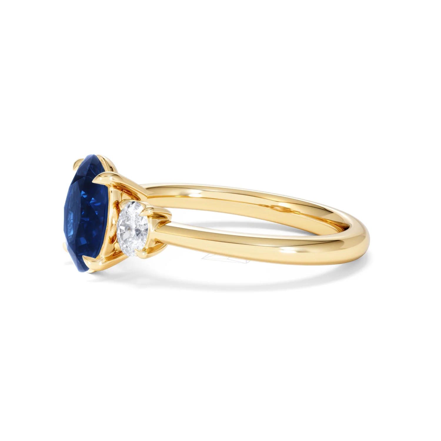 Solene 2.00ct Oval Cut Lab Sapphire and Lab Diamond 3 Stone Engament Ring in 18K Yellow Gold - Image 74