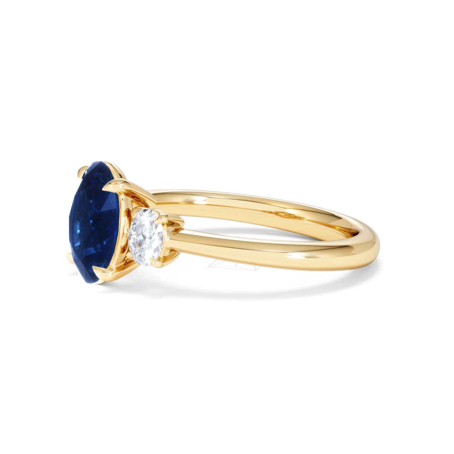 Solene 2.00ct Oval Cut Lab Sapphire and Lab Diamond 3 Stone Engament Ring in 18K Yellow Gold - Image 75
