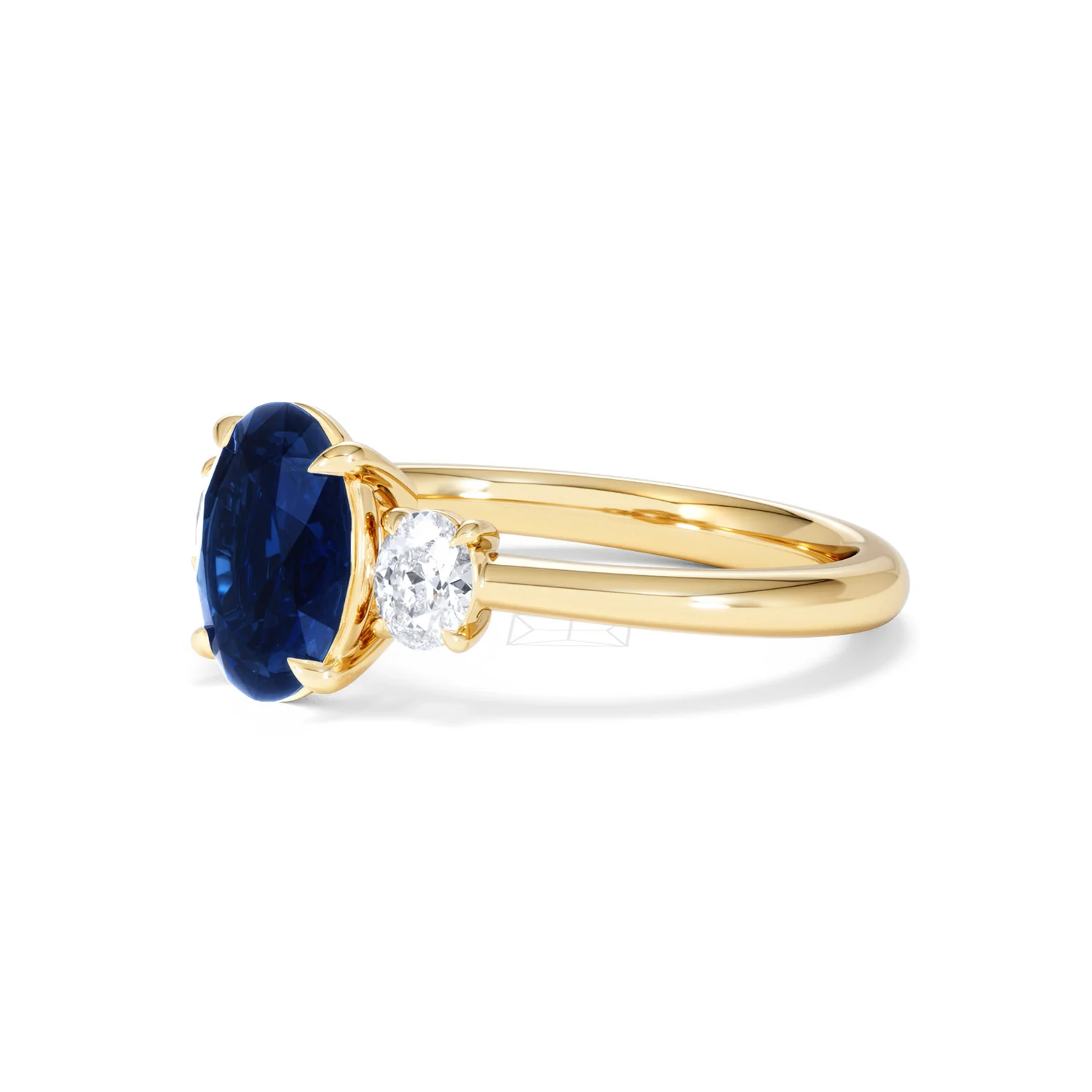 Solene 2.00ct Oval Cut Lab Sapphire and Lab Diamond 3 Stone Engament Ring in 18K Yellow Gold - Image 78