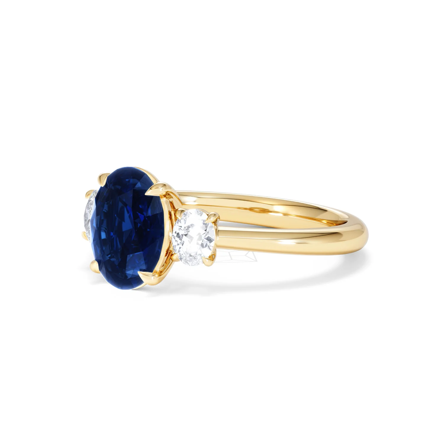 Solene 2.00ct Oval Cut Lab Sapphire and Lab Diamond 3 Stone Engament Ring in 18K Yellow Gold - Image 80