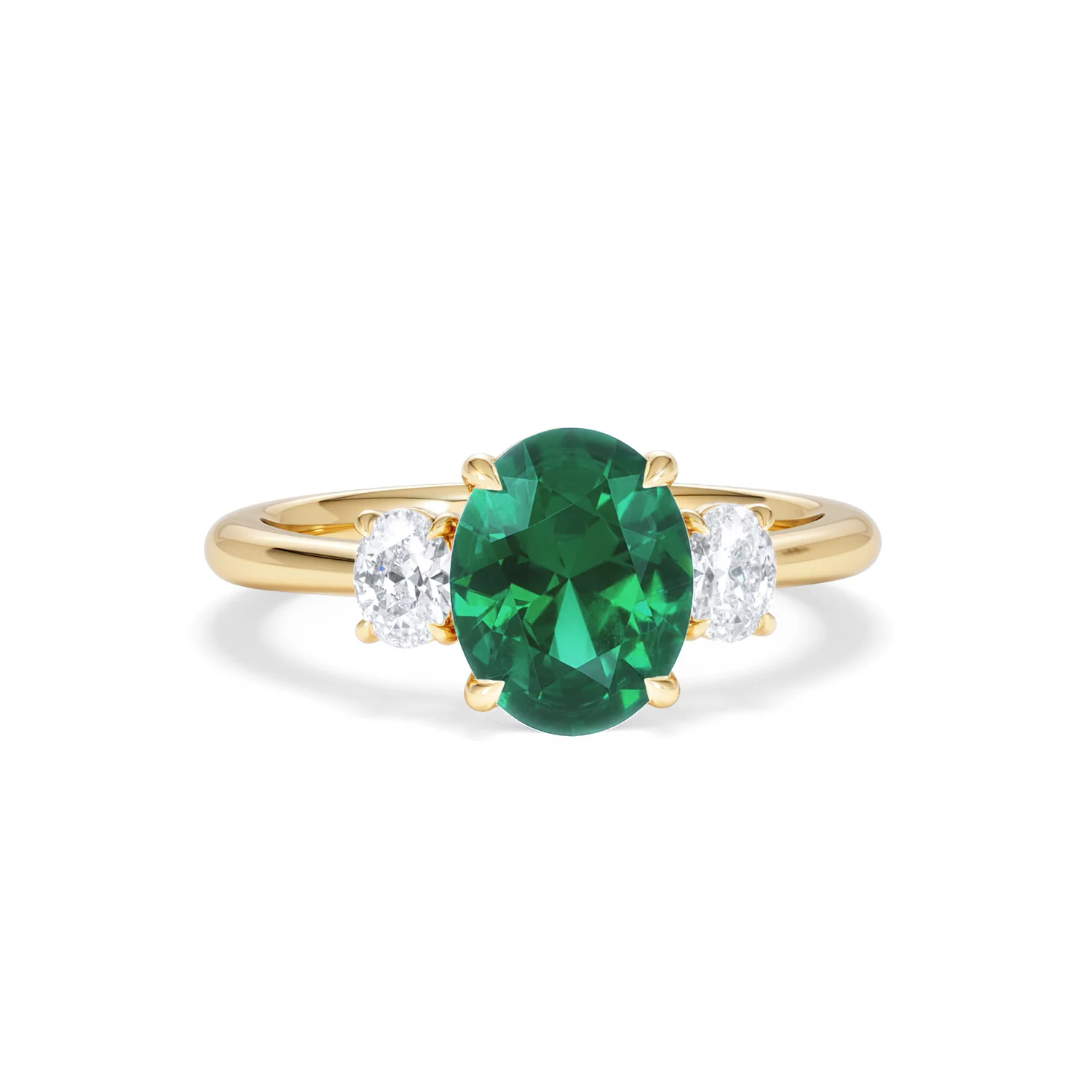 Solene 2.00ct Oval Lab Emerald and Lab Diamond 3 Stone Engagement Ring in 18K Yellow Gold - Image 10
