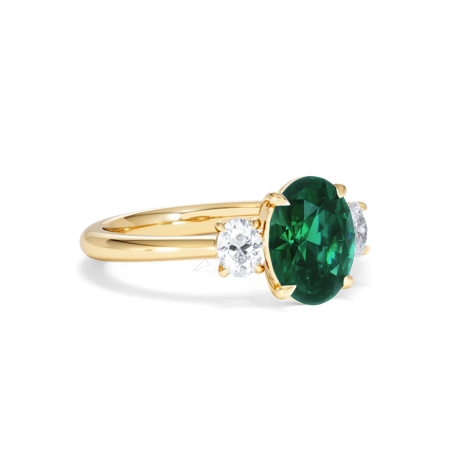 Solene 2.00ct Oval Lab Emerald and Lab Diamond 3 Stone Engagement Ring in 18K Yellow Gold - Image 16