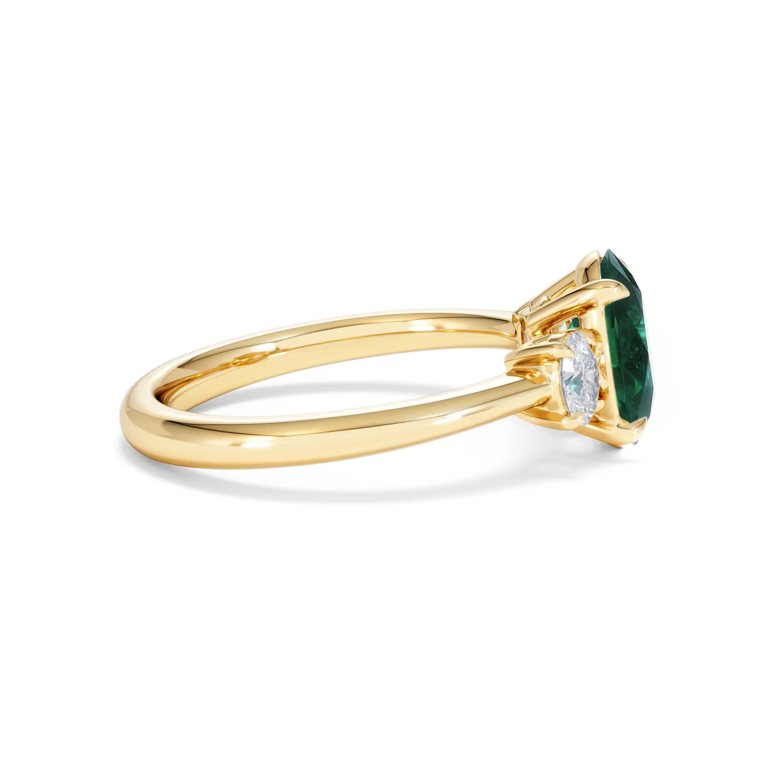 Solene 2.00ct Oval Lab Emerald and Lab Diamond 3 Stone Engagement Ring in 18K Yellow Gold - Image 28