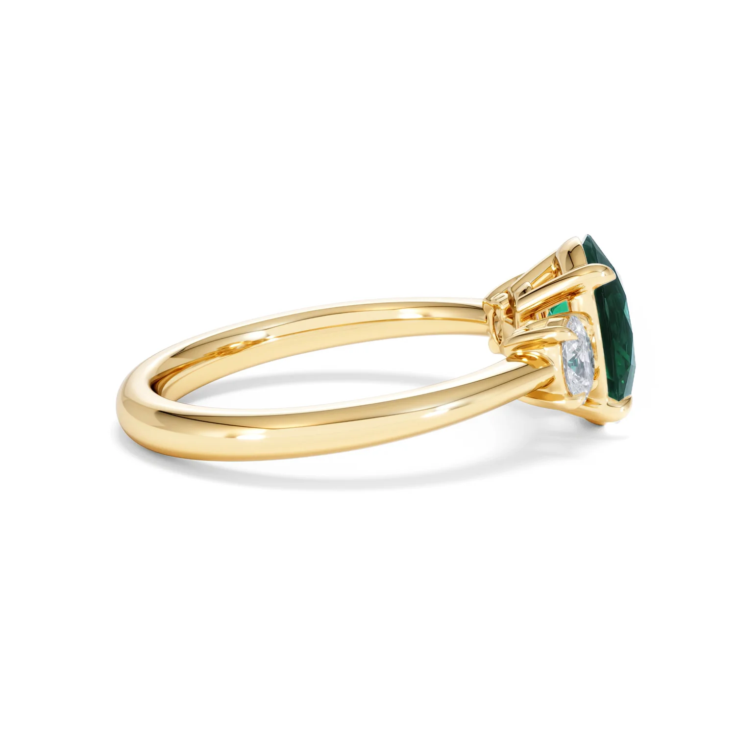 Solene 2.00ct Oval Lab Emerald and Lab Diamond 3 Stone Engagement Ring in 18K Yellow Gold - Image 30