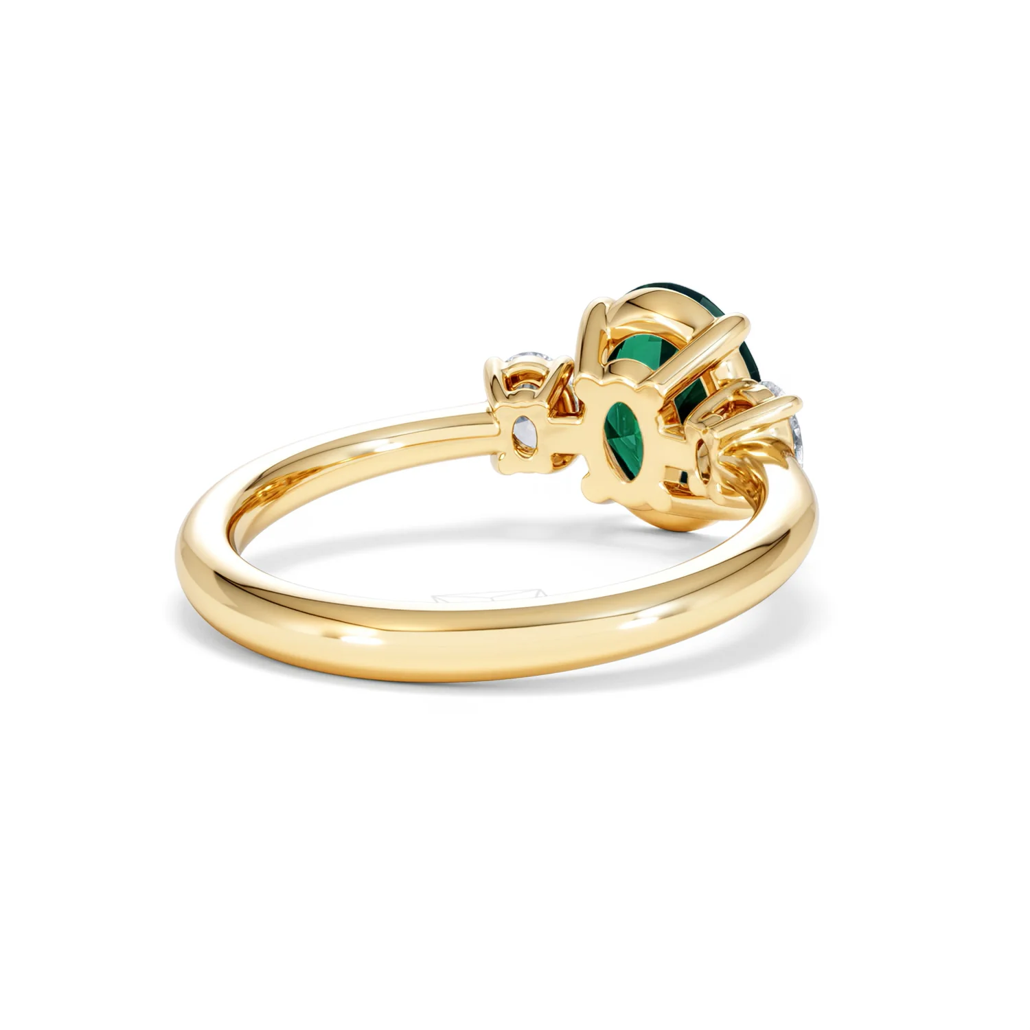 Solene 2.00ct Oval Lab Emerald and Lab Diamond 3 Stone Engagement Ring in 18K Yellow Gold - Image 42