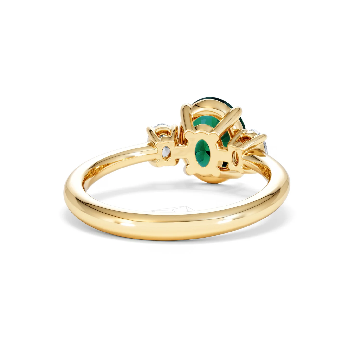 Solene 2.00ct Oval Lab Emerald and Lab Diamond 3 Stone Engagement Ring in 18K Yellow Gold - Image 45