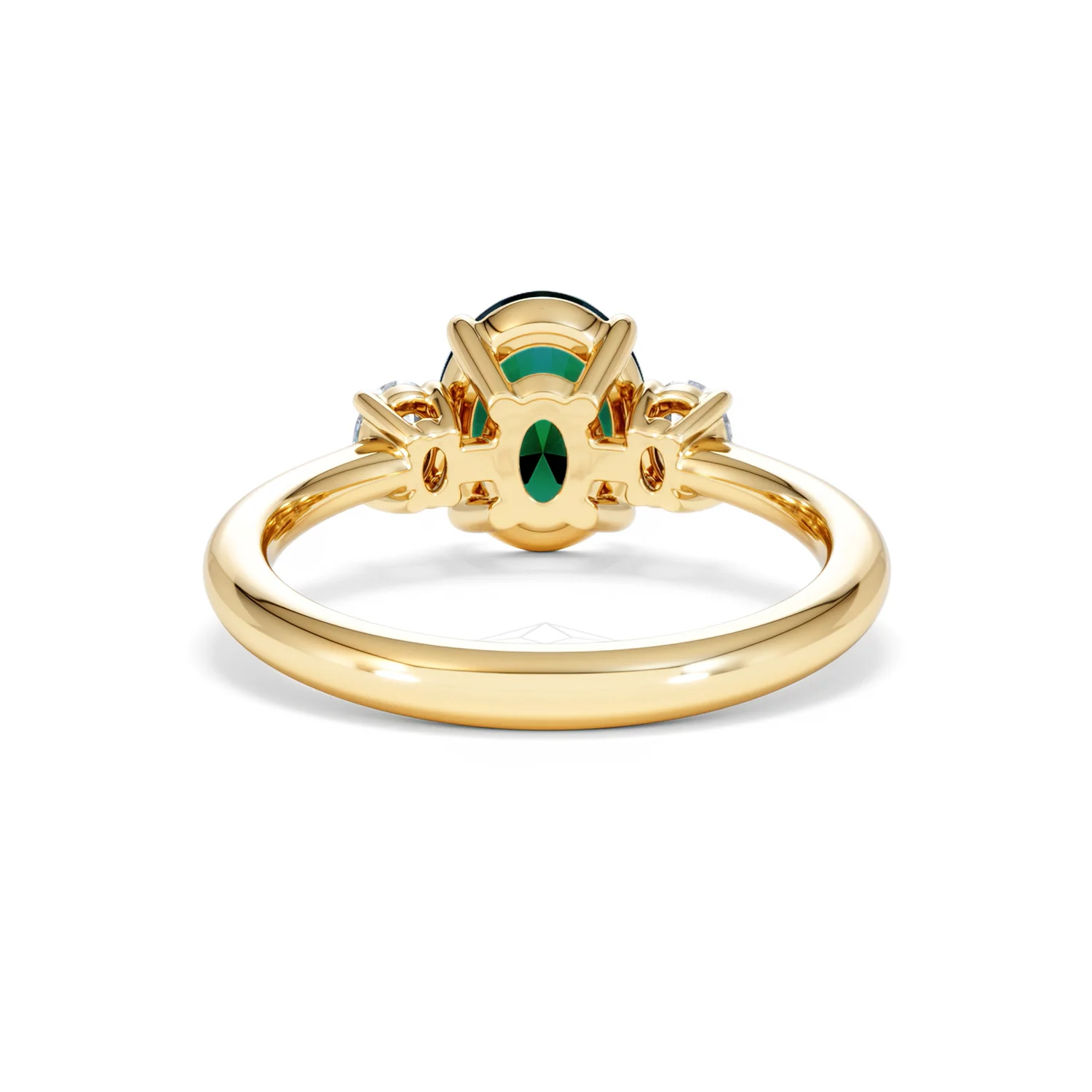 Solene 2.00ct Oval Lab Emerald and Lab Diamond 3 Stone Engagement Ring in 18K Yellow Gold - Image 49