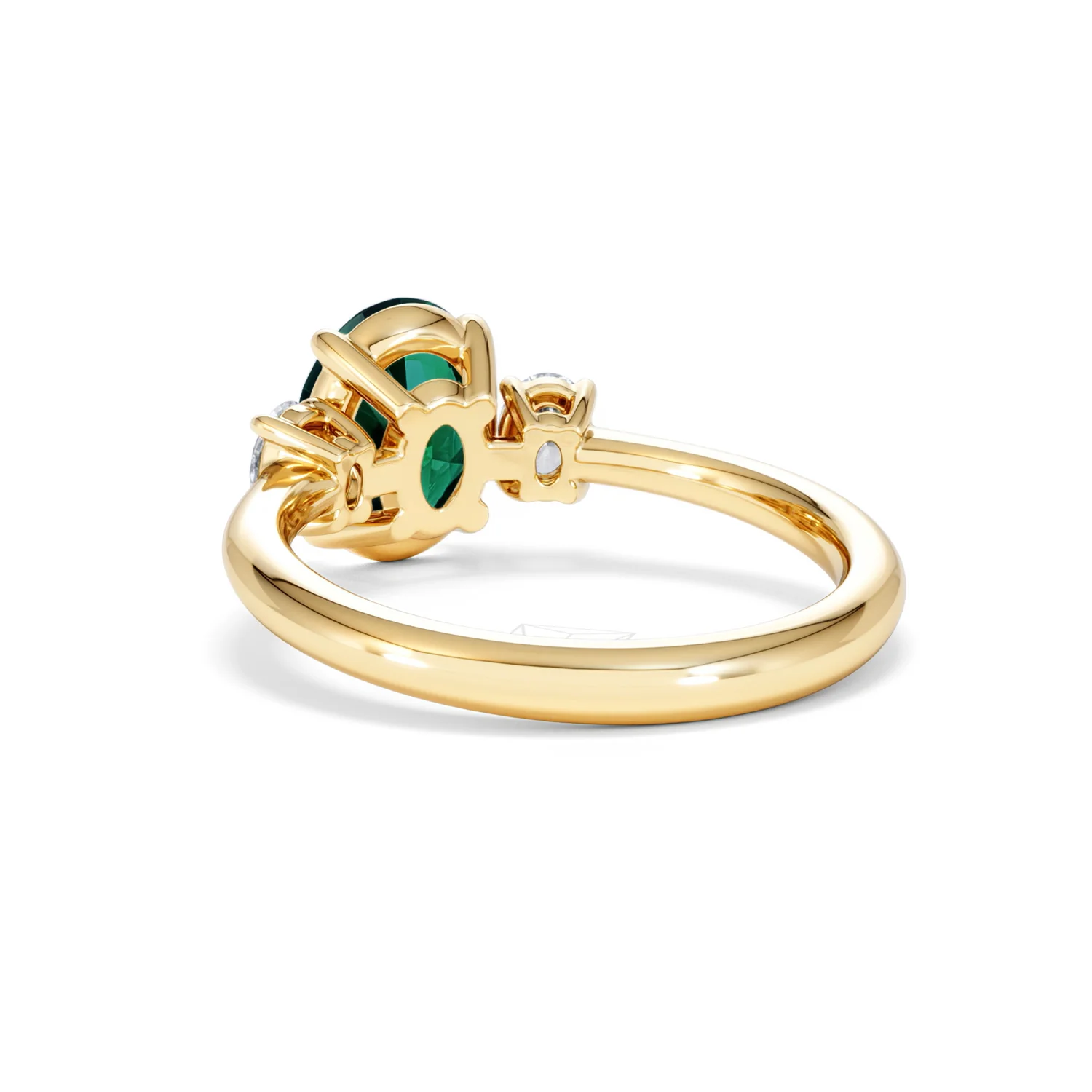 Solene 2.00ct Oval Lab Emerald and Lab Diamond 3 Stone Engagement Ring in 18K Yellow Gold - Image 55