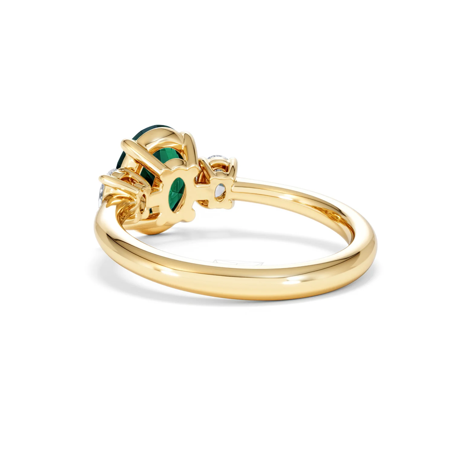 Solene 2.00ct Oval Lab Emerald and Lab Diamond 3 Stone Engagement Ring in 18K Yellow Gold - Image 56