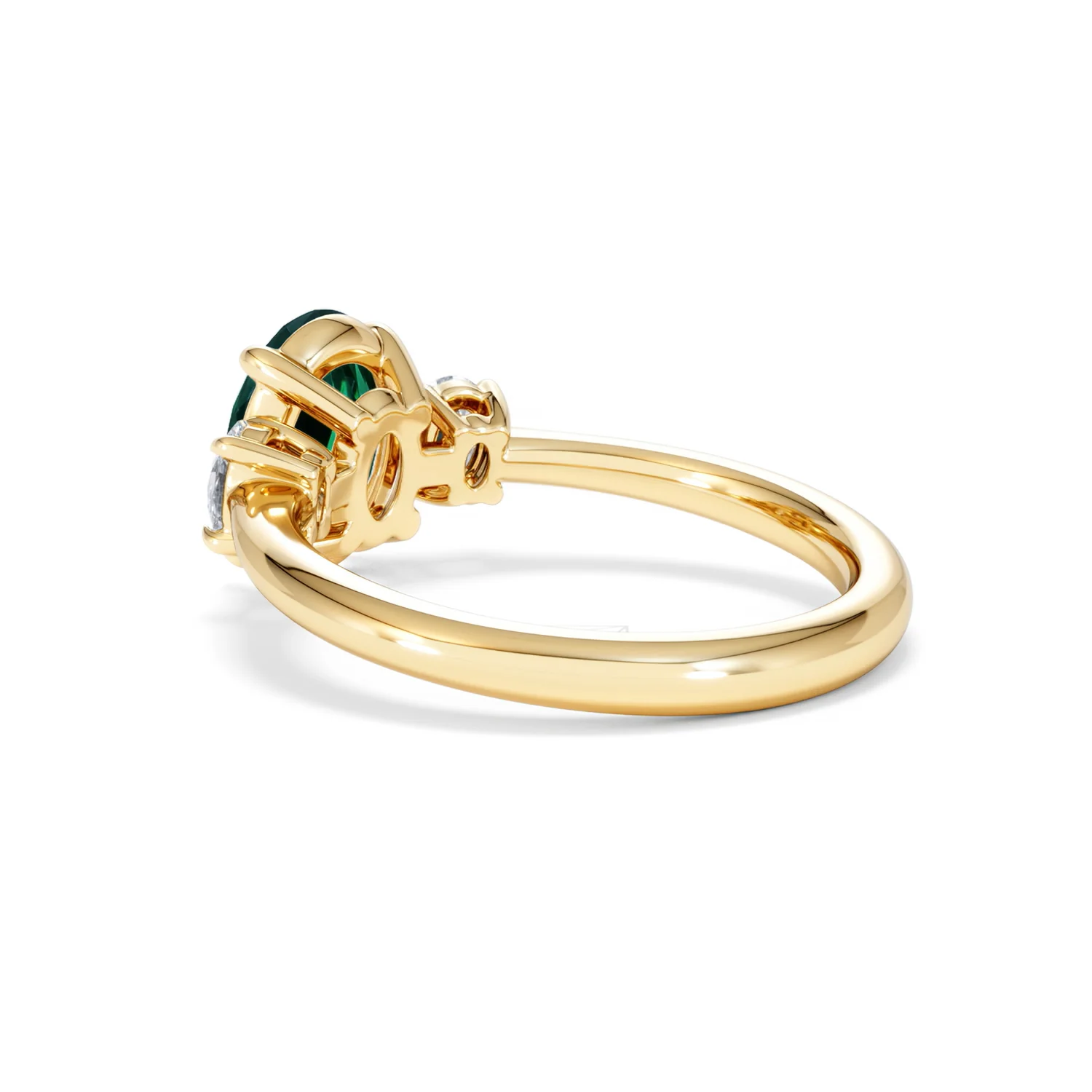 Solene 2.00ct Oval Lab Emerald and Lab Diamond 3 Stone Engagement Ring in 18K Yellow Gold - Image 59