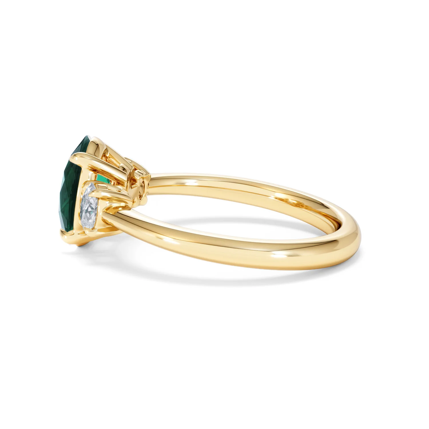 Solene 2.00ct Oval Lab Emerald and Lab Diamond 3 Stone Engagement Ring in 18K Yellow Gold - Image 67