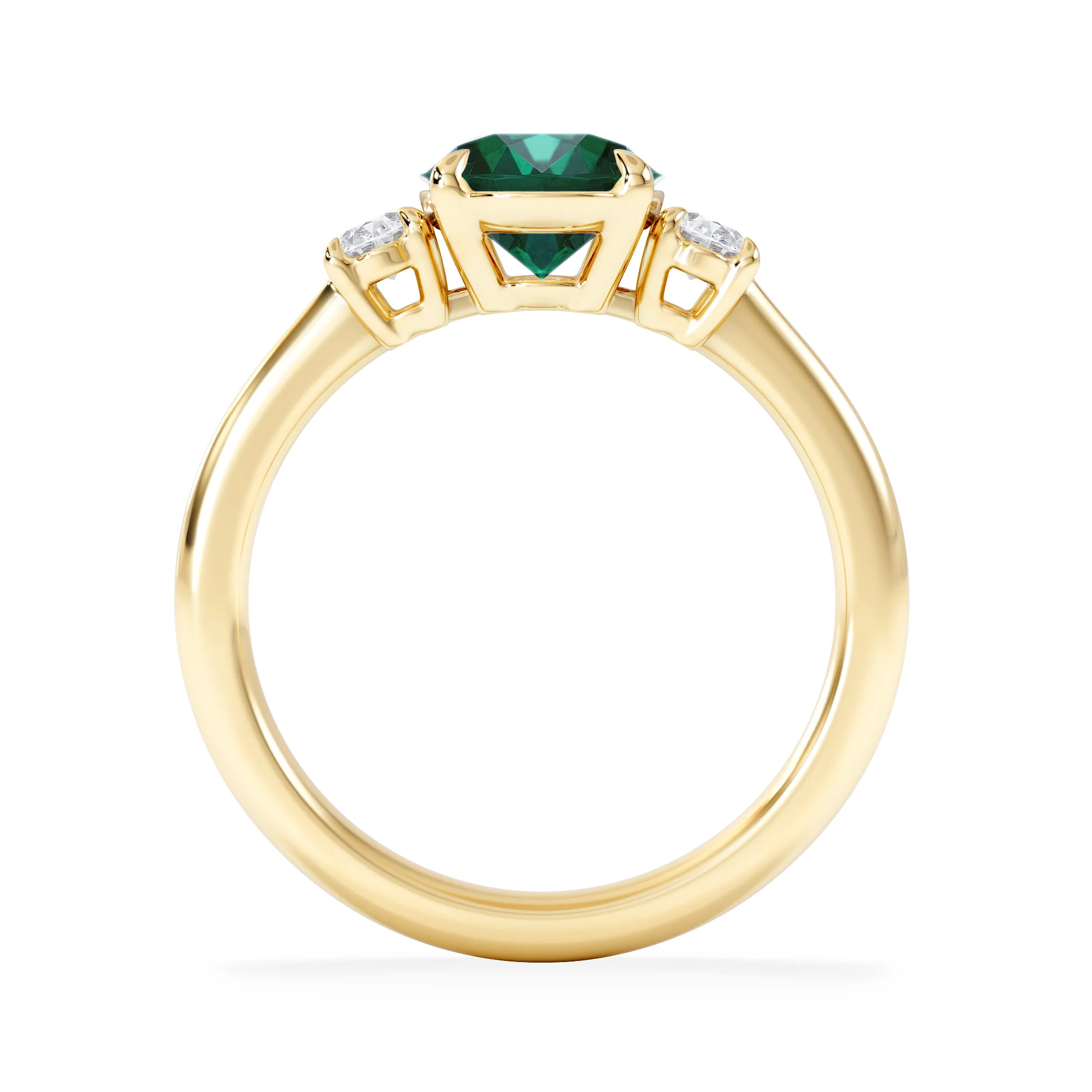 Solene 2.00ct Oval Lab Emerald and Lab Diamond 3 Stone Engagement Ring in 18K Yellow Gold - Image 7