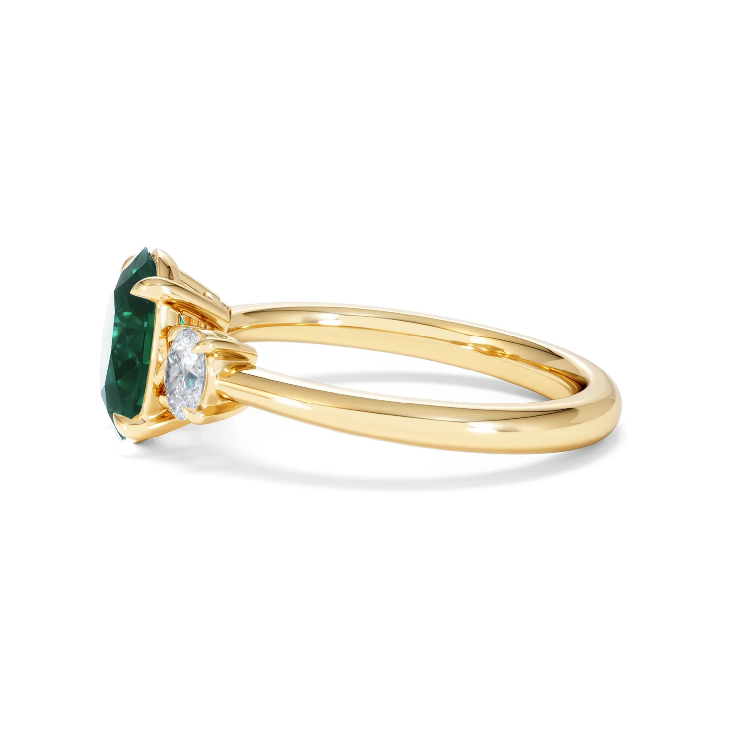 Solene 2.00ct Oval Lab Emerald and Lab Diamond 3 Stone Engagement Ring in 18K Yellow Gold - Image 71