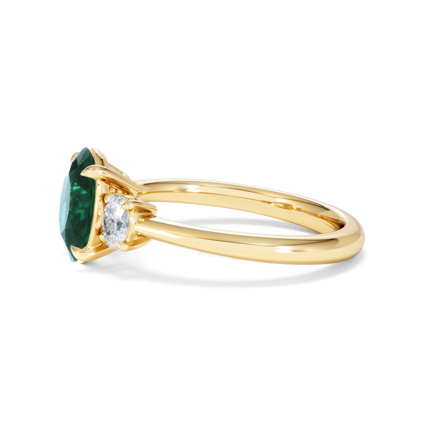 Solene 2.00ct Oval Lab Emerald and Lab Diamond 3 Stone Engagement Ring in 18K Yellow Gold - Image 72
