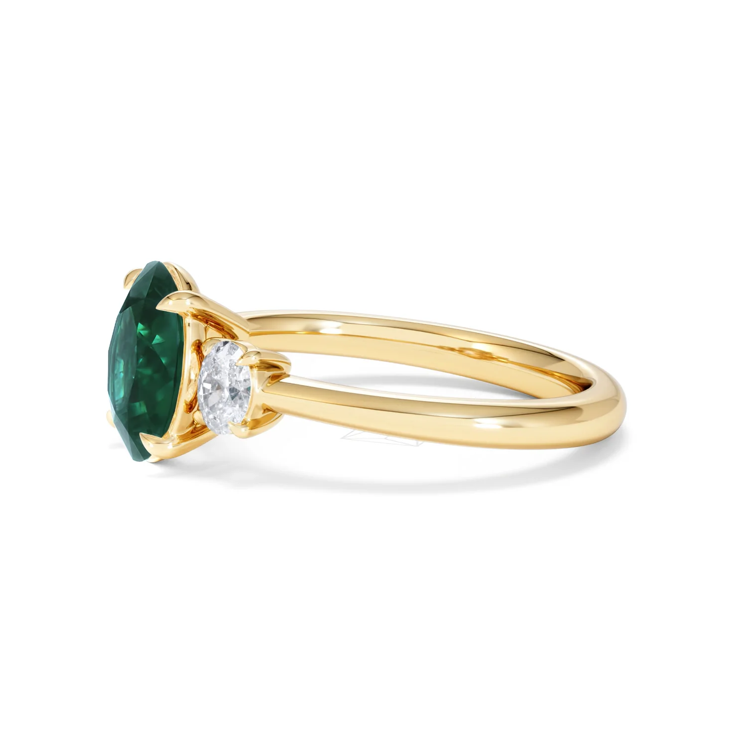 Solene 2.00ct Oval Lab Emerald and Lab Diamond 3 Stone Engagement Ring in 18K Yellow Gold - Image 74