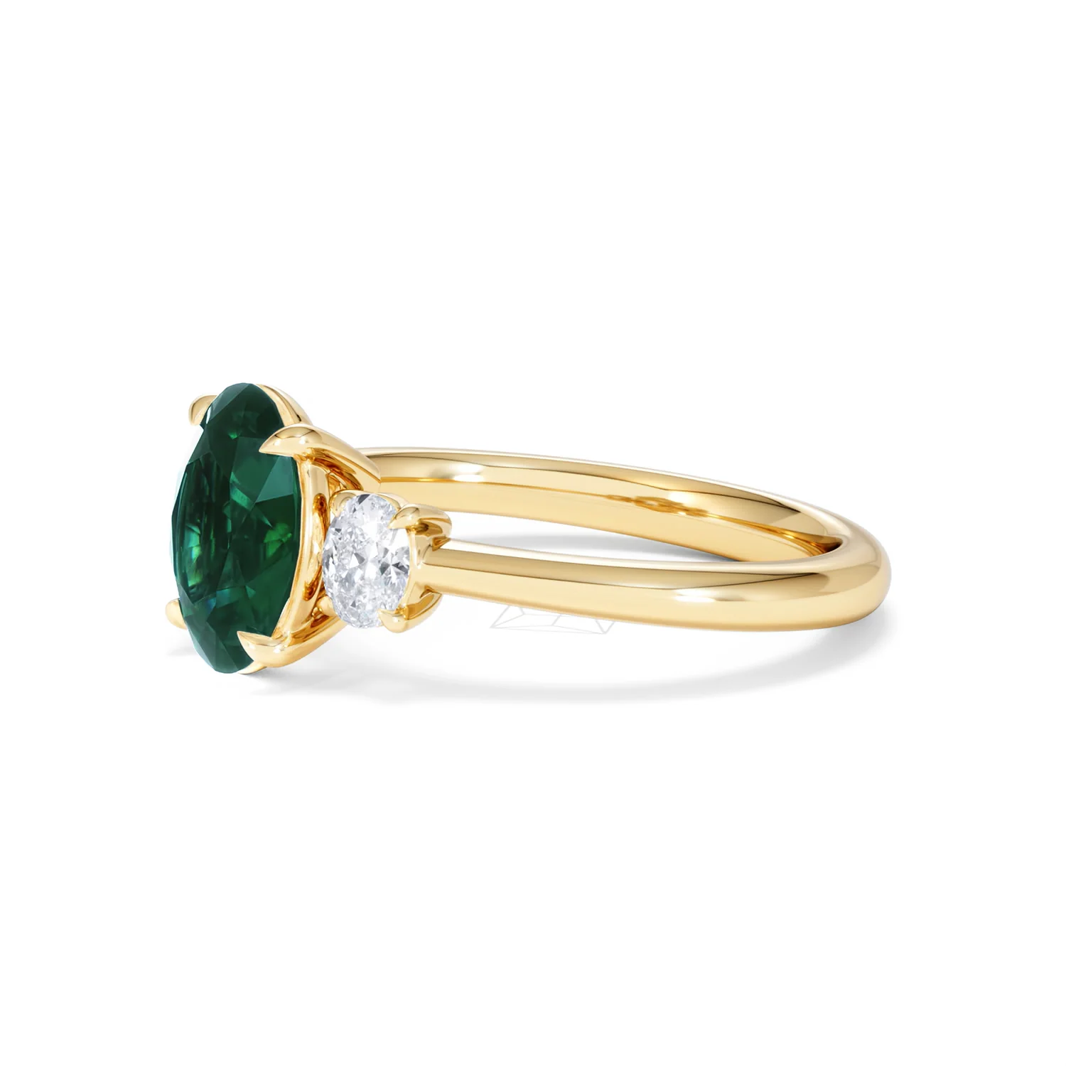 Solene 2.00ct Oval Lab Emerald and Lab Diamond 3 Stone Engagement Ring in 18K Yellow Gold - Image 76