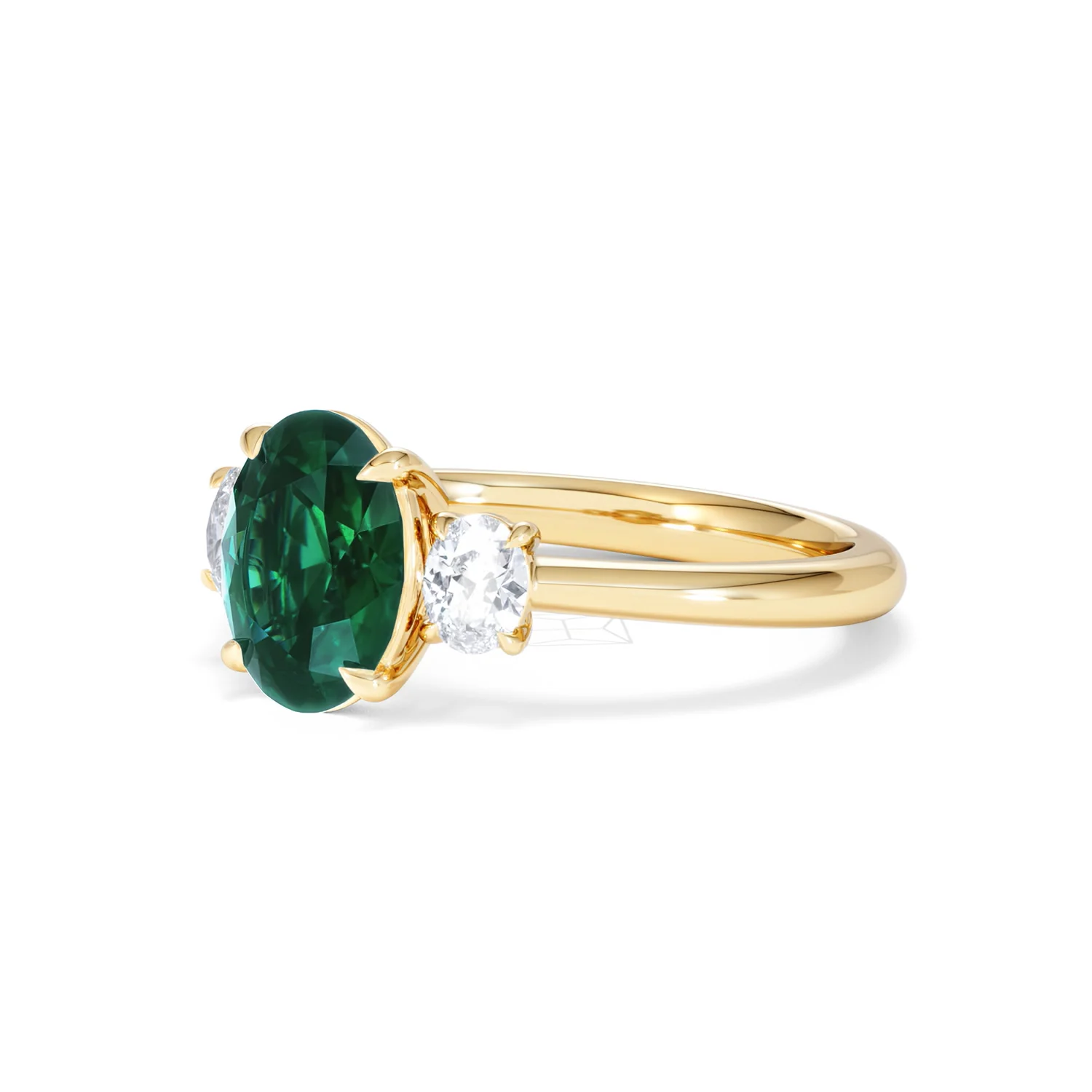 Solene 2.00ct Oval Lab Emerald and Lab Diamond 3 Stone Engagement Ring in 18K Yellow Gold - Image 80
