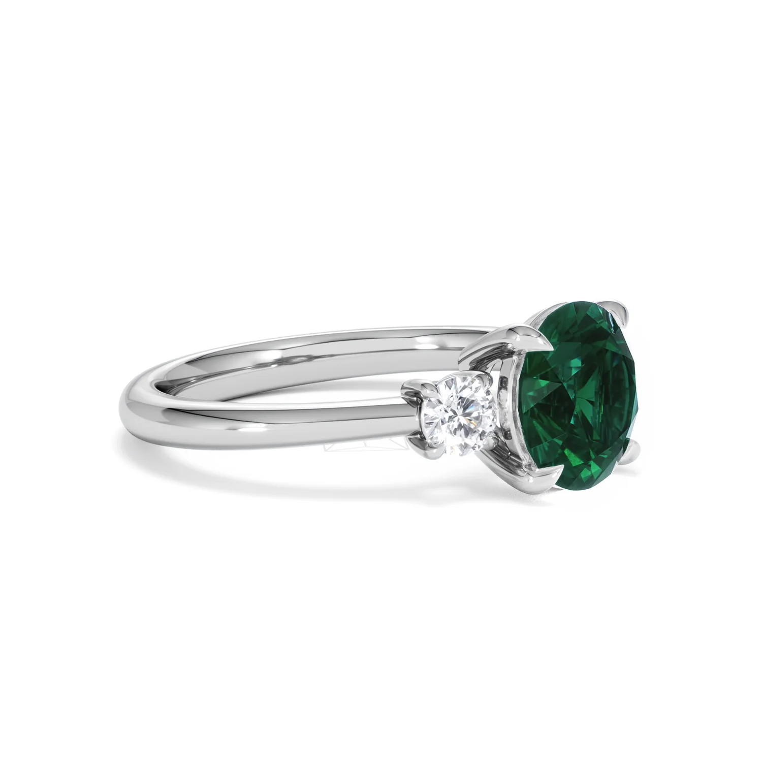 Solene 2.00ct Round Cut Lab Emerald and Lab Diamond 3 Stone Engagement Ring in 18K White Gold - Image 20