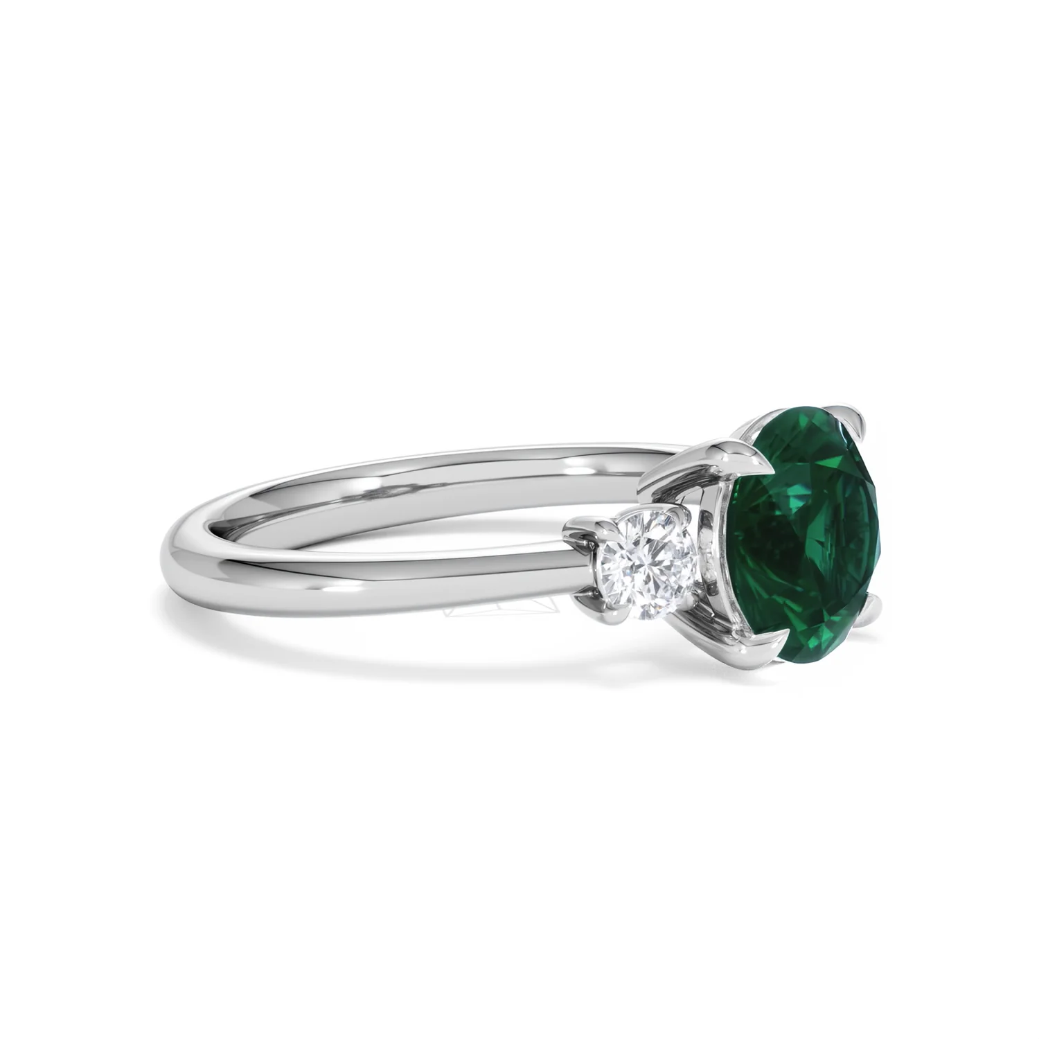 Solene 2.00ct Round Cut Lab Emerald and Lab Diamond 3 Stone Engagement Ring in 18K White Gold - Image 21