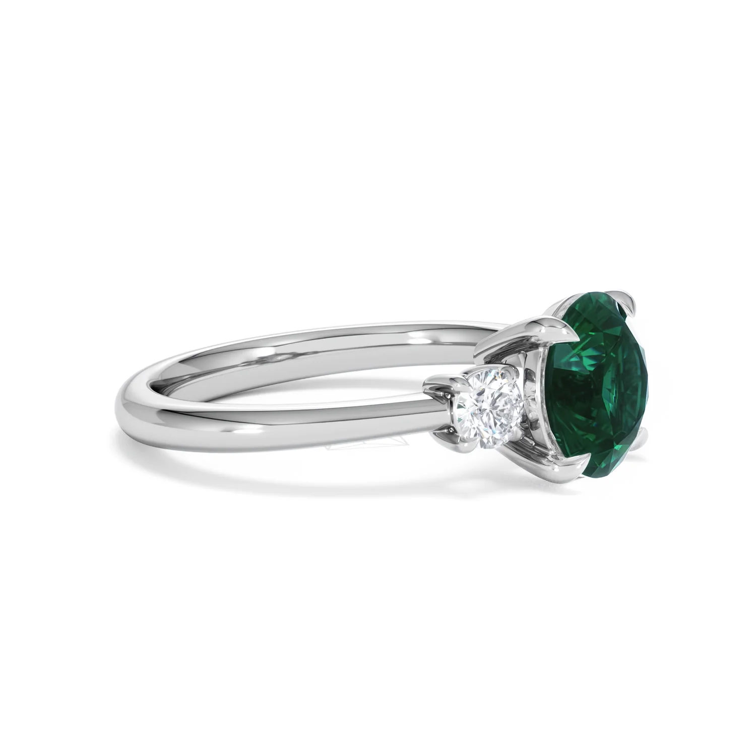 Solene 2.00ct Round Cut Lab Emerald and Lab Diamond 3 Stone Engagement Ring in 18K White Gold - Image 22