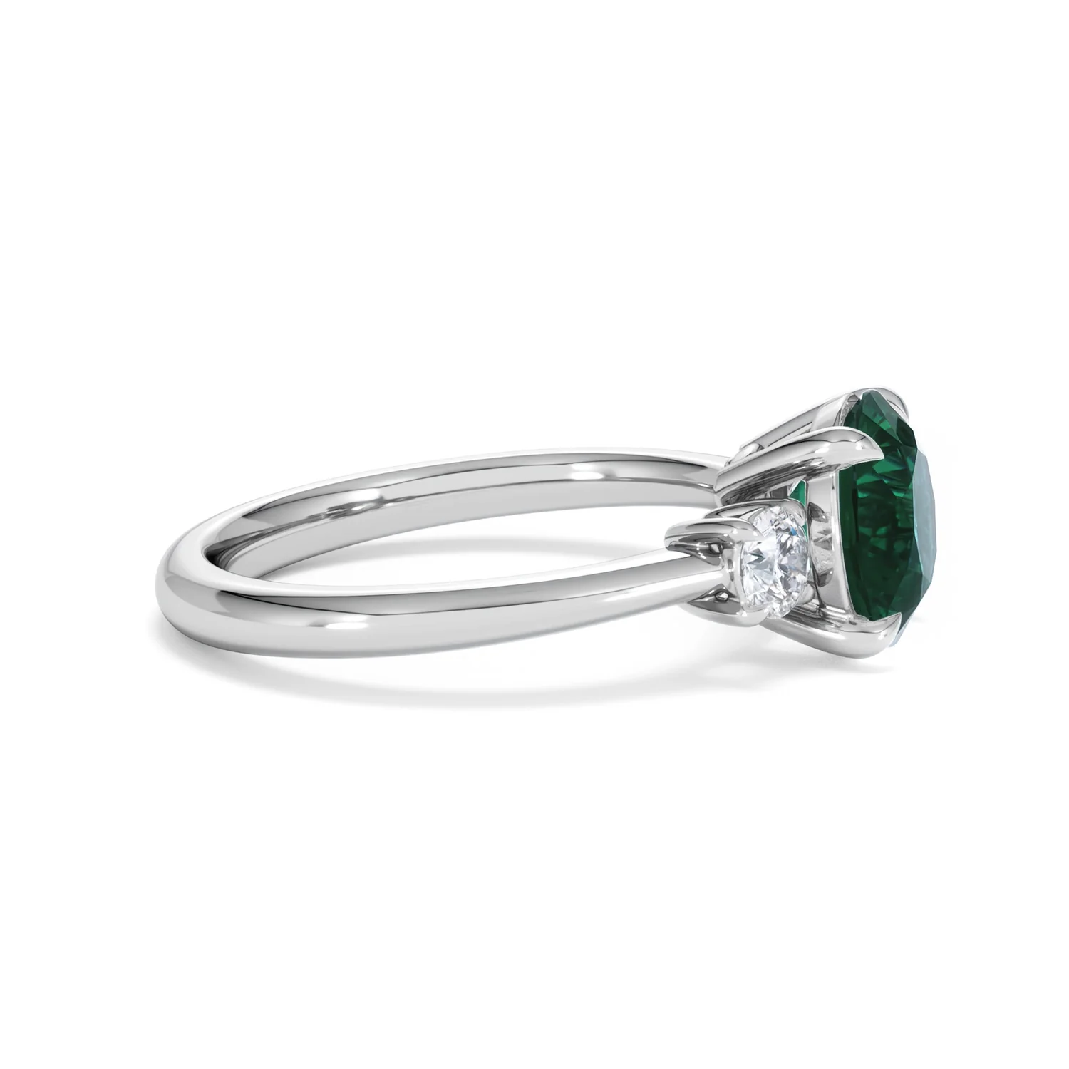Solene 2.00ct Round Cut Lab Emerald and Lab Diamond 3 Stone Engagement Ring in 18K White Gold - Image 26