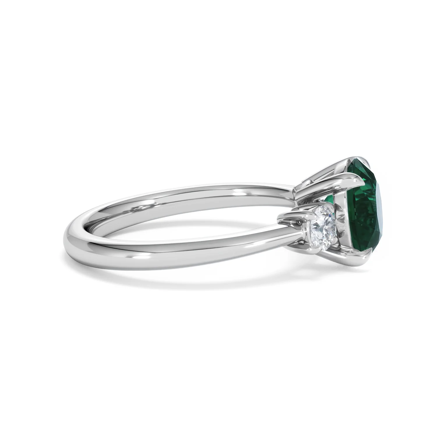 Solene 2.00ct Round Cut Lab Emerald and Lab Diamond 3 Stone Engagement Ring in 18K White Gold - Image 27